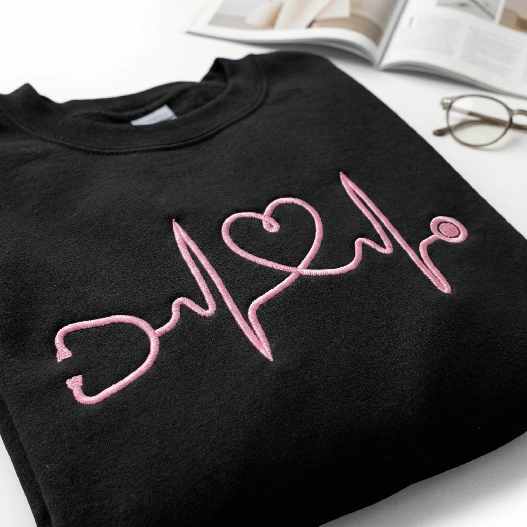 Custom Embroidered Nurse Heartbeat with Stethoscope Hoodie - Registered Nurse Gift