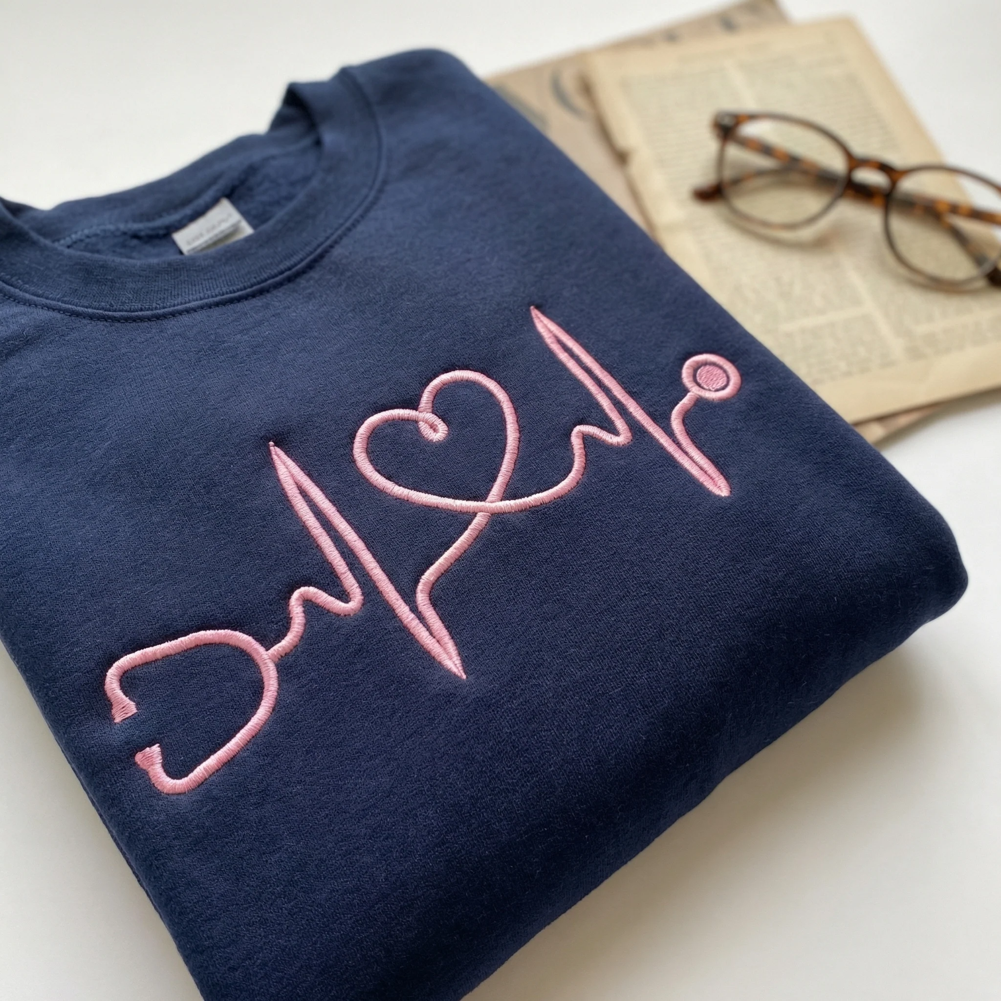 Custom Embroidered Nurse Heartbeat with Stethoscope Hoodie - Registered Nurse Gift - Image 2