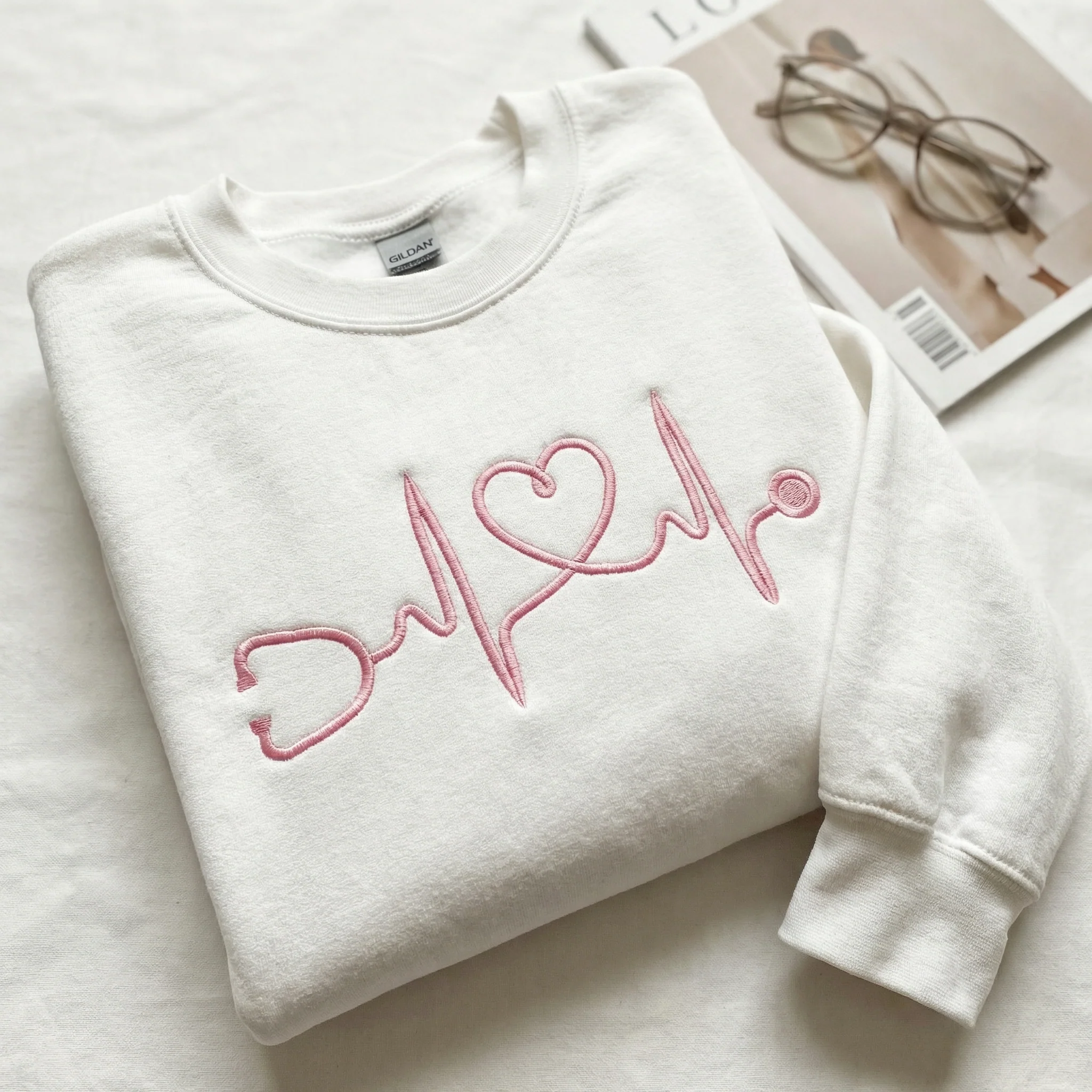 Custom Embroidered Nurse Heartbeat with Stethoscope Hoodie - Registered Nurse Gift - Image 3