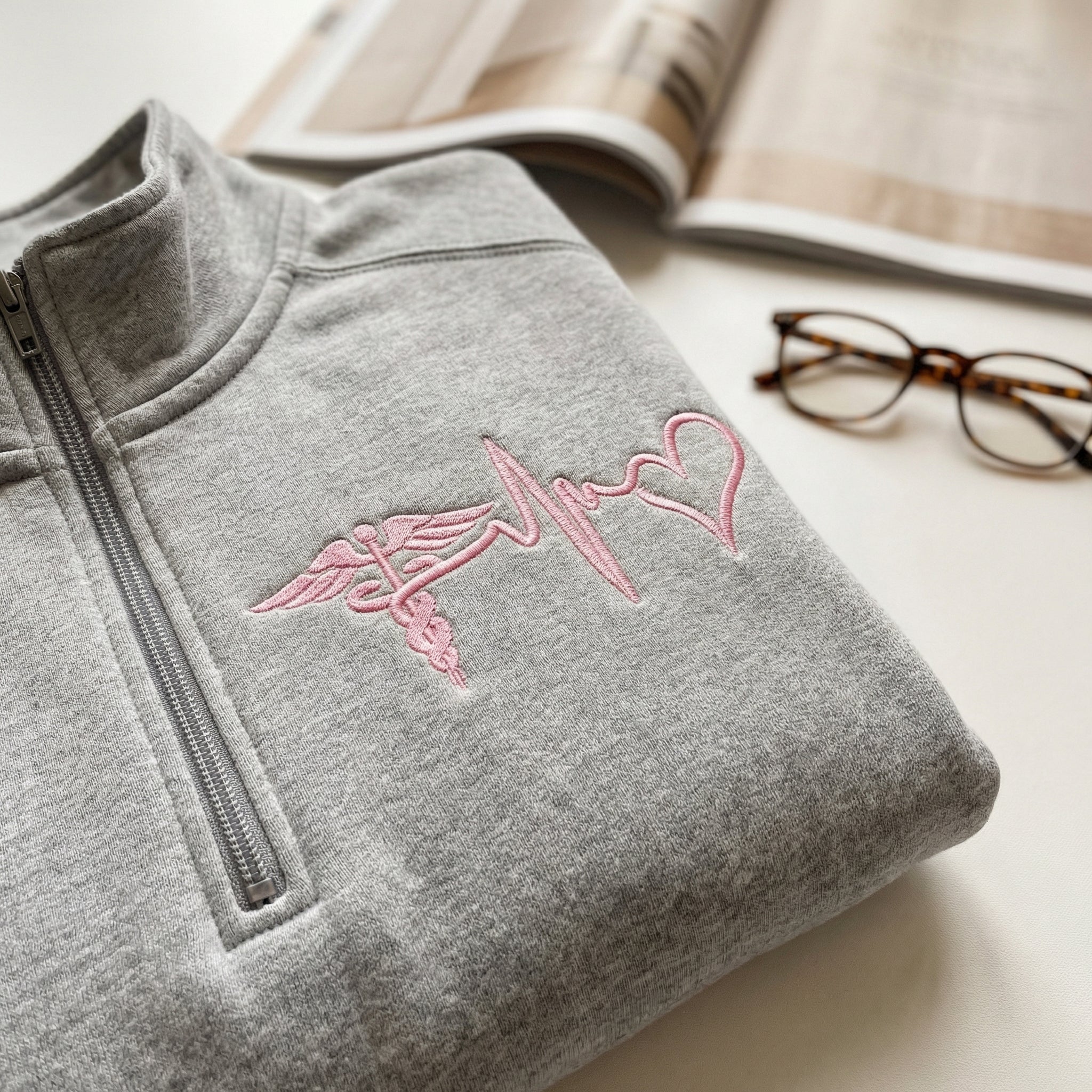 Custom Embroidered Nurse Medical Heartbeat with Caduceus Quarter-Zip - Cute Nurse Gift - Image 3