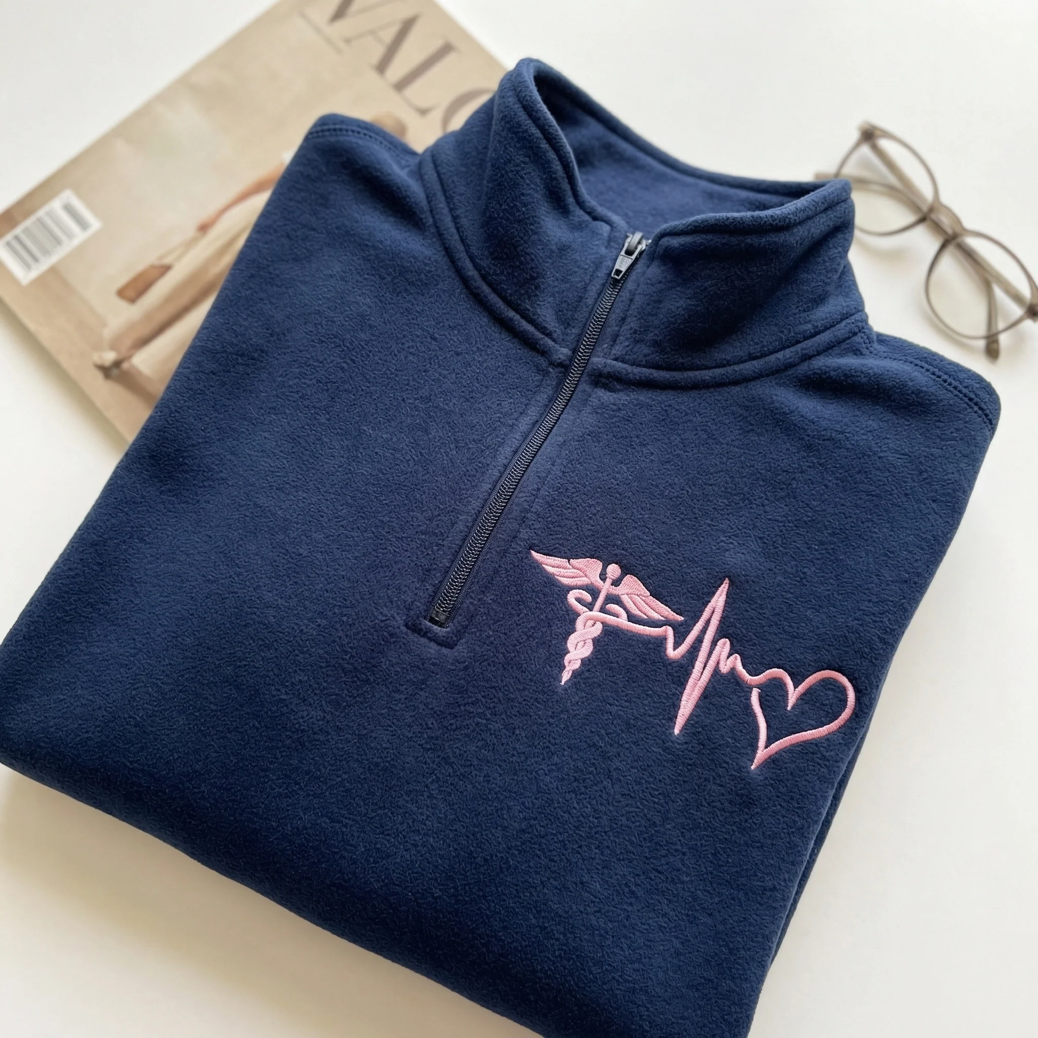 Custom Embroidered Nurse Medical Heartbeat with Caduceus Quarter-Zip - Cute Nurse Gift - Image 4