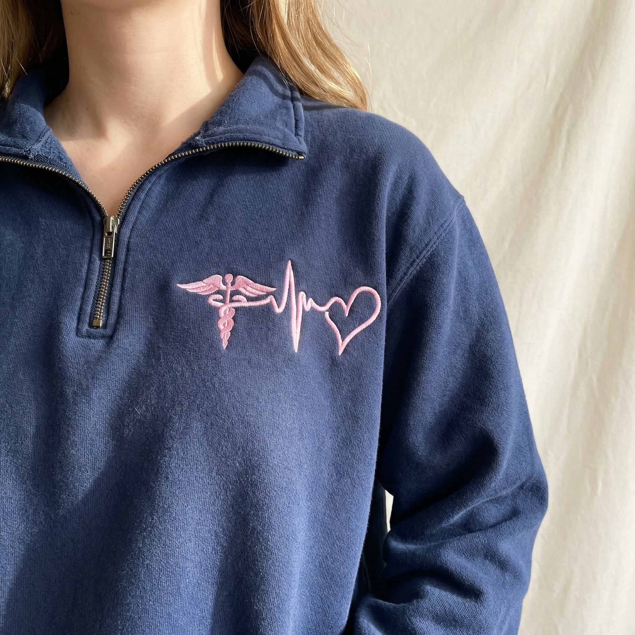Custom Embroidered Nurse Medical Heartbeat with Caduceus Quarter-Zip - Cute Nurse Gift - Image 5