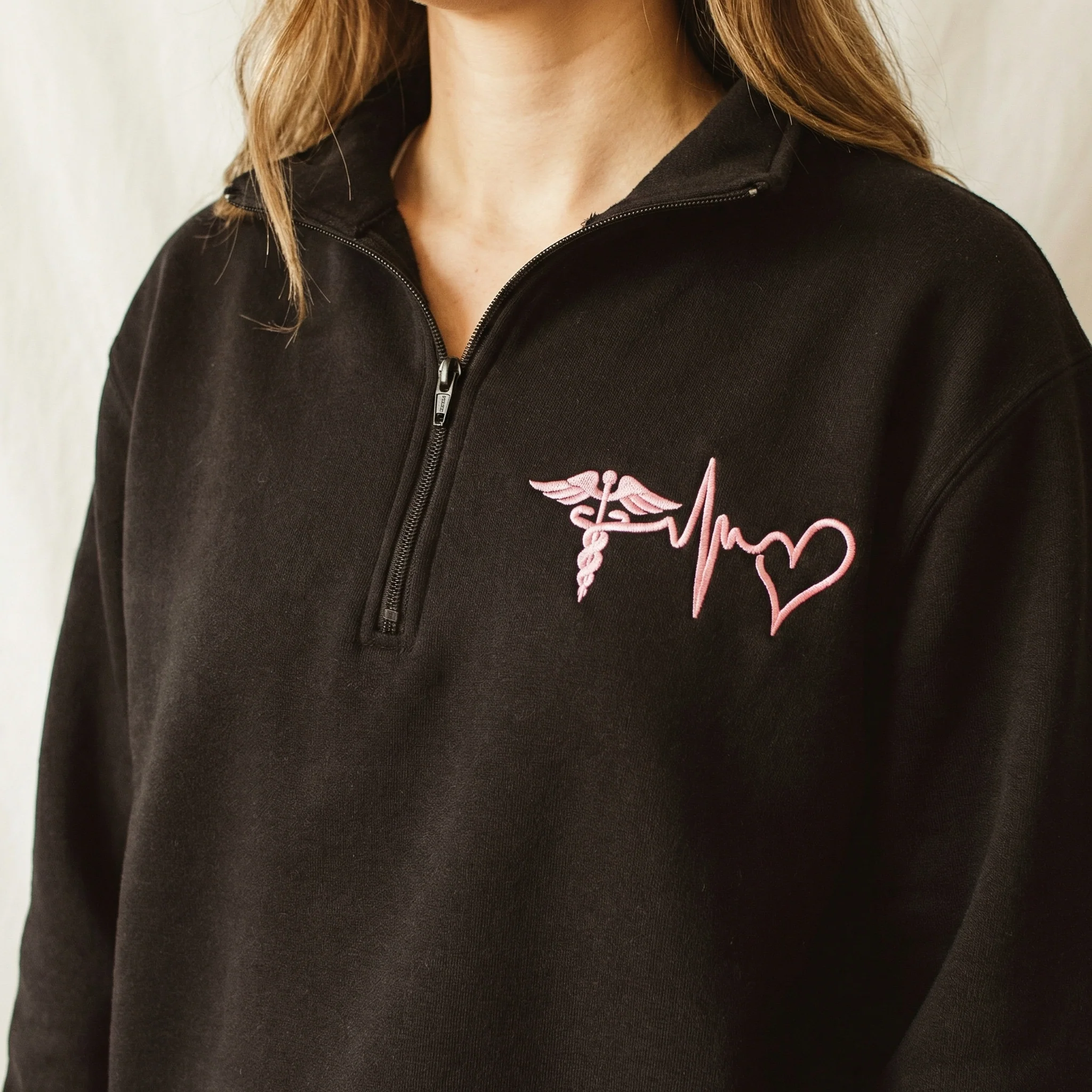 Custom Embroidered Nurse Medical Heartbeat with Caduceus Quarter-Zip - Cute Nurse Gift - Image 6