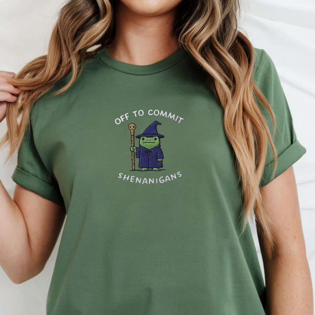 Custom Embroidered Off to Commit Shenanigans Wizard Frog T-Shirt – Funny Fantasy Tee - Image 10