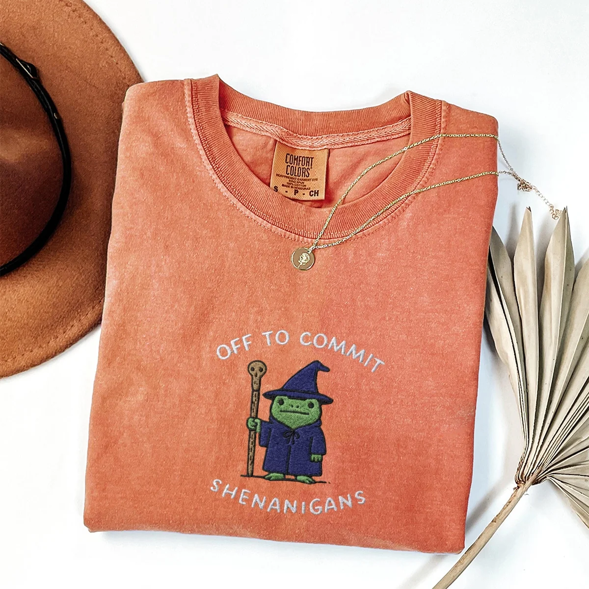 Custom Embroidered Off to Commit Shenanigans Wizard Frog T-Shirt – Funny Fantasy Tee - Image 2