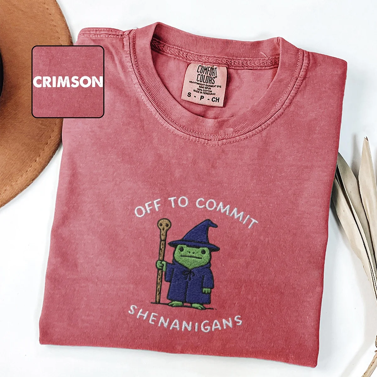 Custom Embroidered Off to Commit Shenanigans Wizard Frog T-Shirt – Funny Fantasy Tee - Image 4