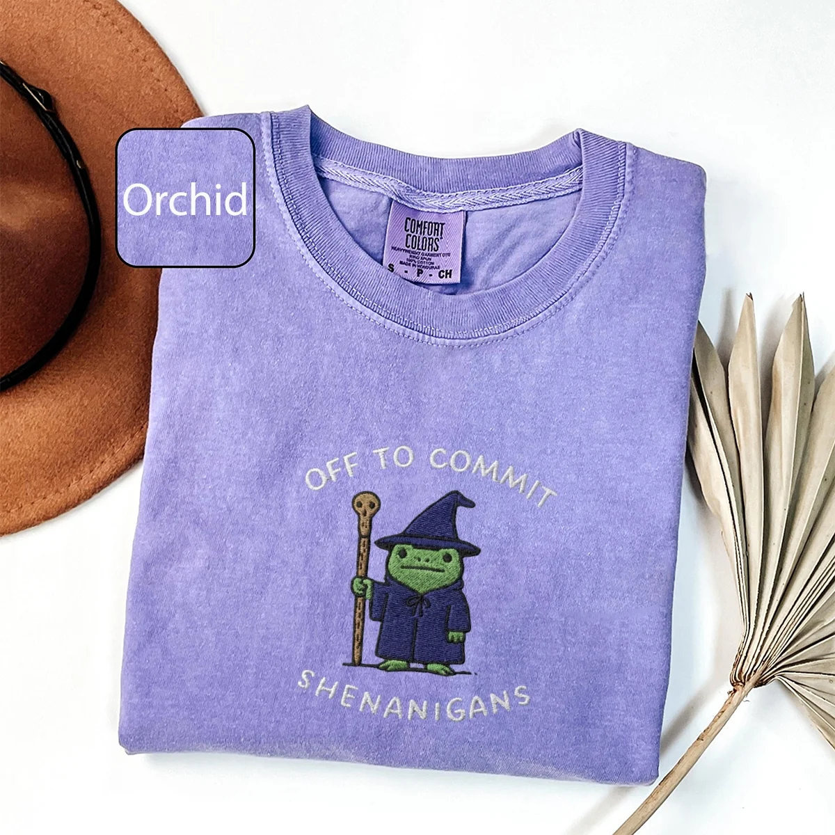 Custom Embroidered Off to Commit Shenanigans Wizard Frog T-Shirt – Funny Fantasy Tee - Image 6