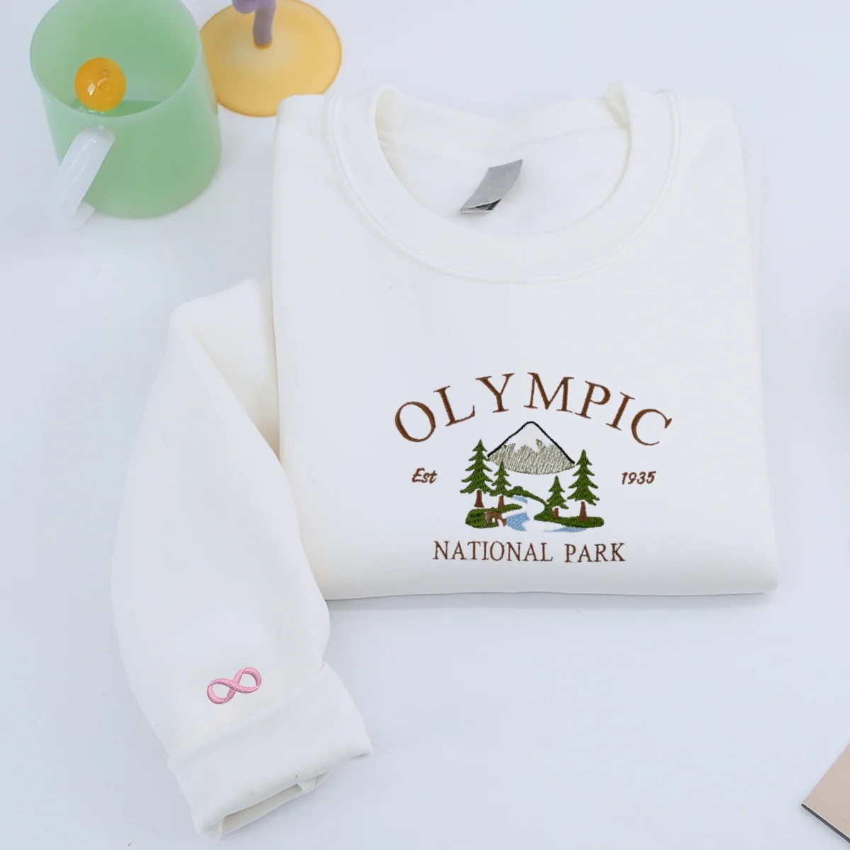Custom Embroidered Olympic National Park Sweatshirt | River & Snowy Peak Mountain Hoodie β Nature Lover Adventure Gift - Image 2