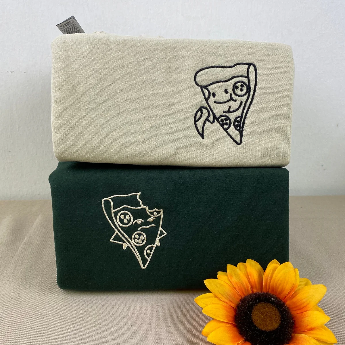 Custom Embroidered One Bite Pizza Matching Hoodies for Couples - Image 2