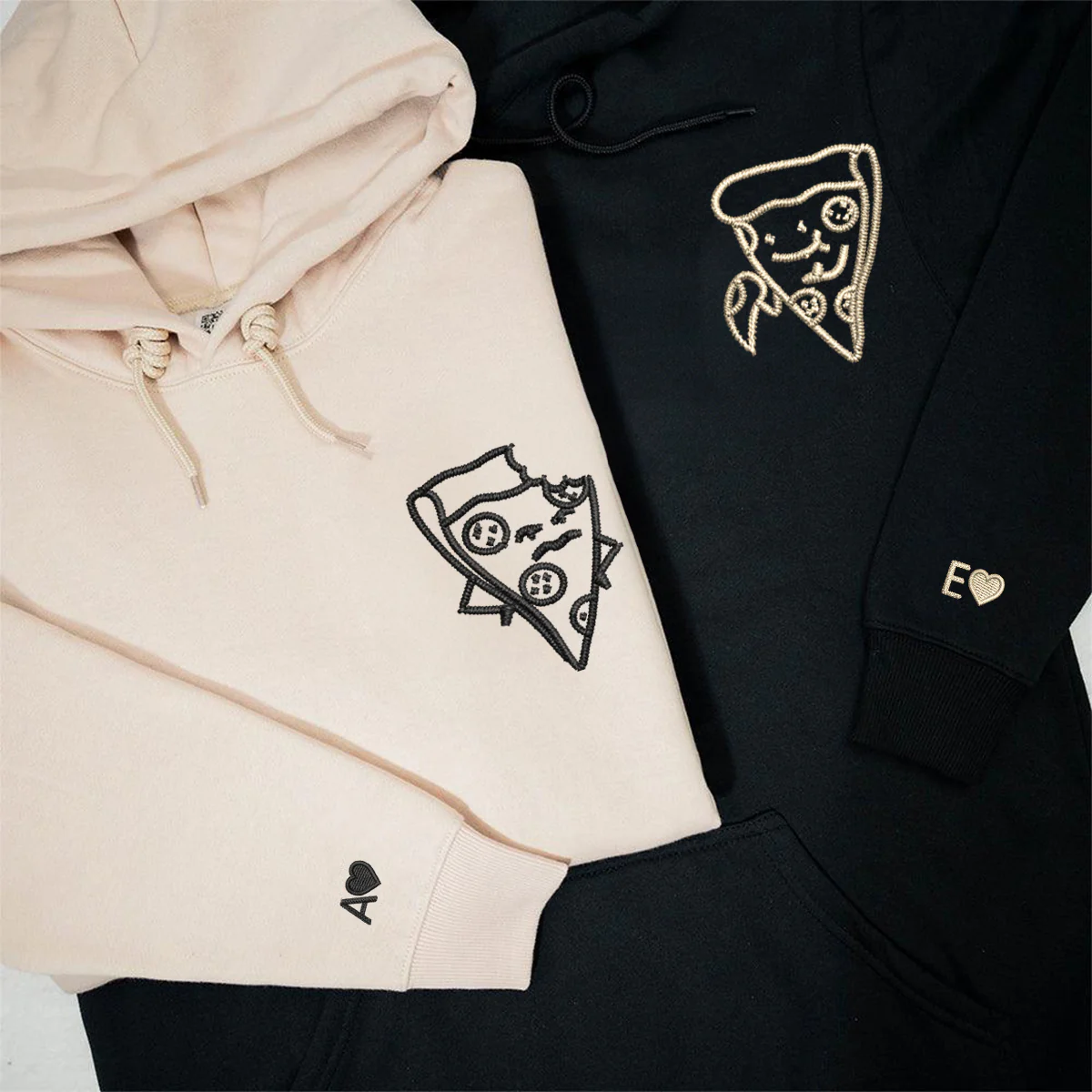 Custom Embroidered One Bite Pizza Matching Hoodies for Couples - Image 3