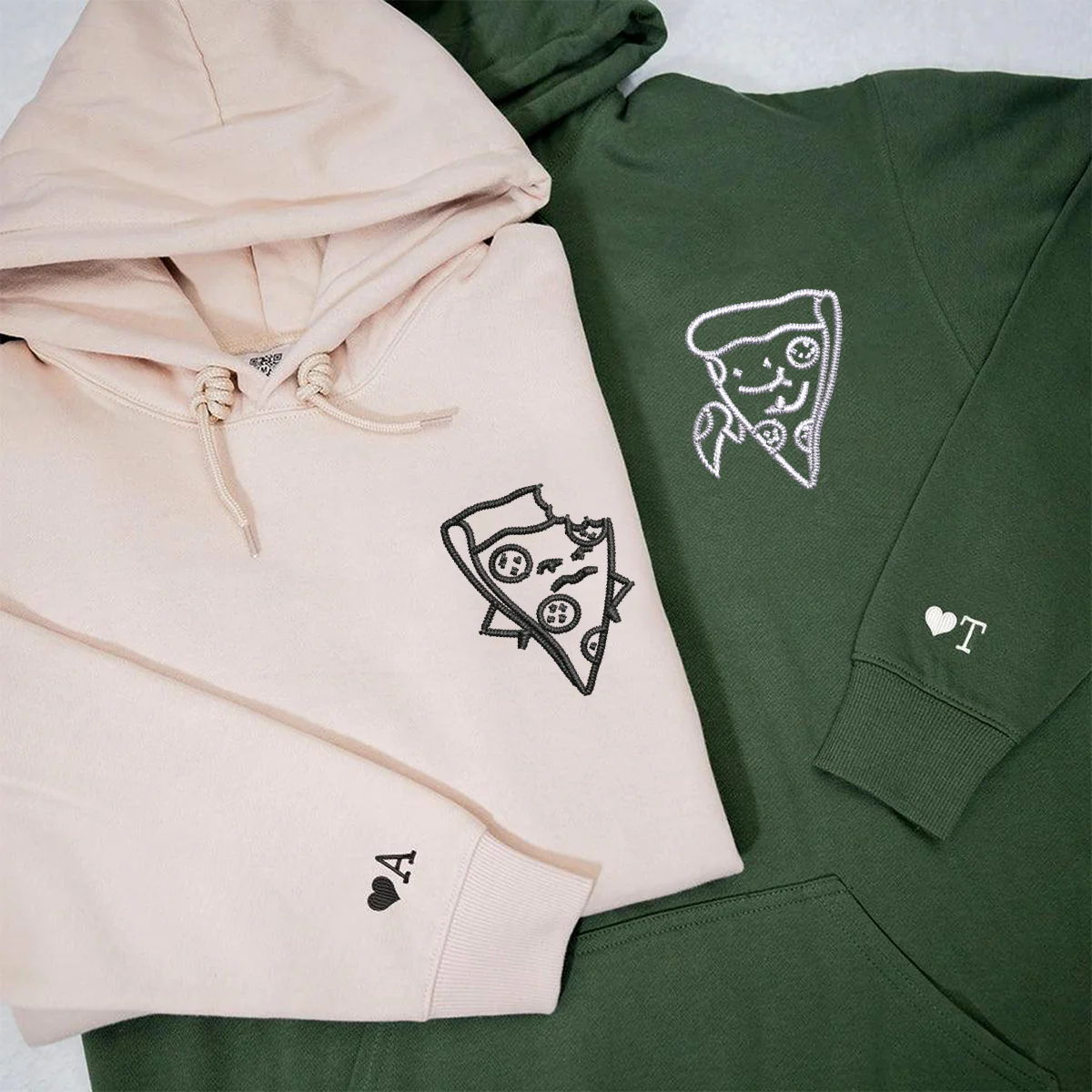 Custom Embroidered One Bite Pizza Matching Hoodies for Couples - Image 4