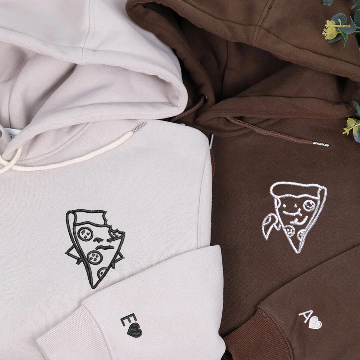 Custom Embroidered One Bite Pizza Matching Hoodies for Couples - Image 5