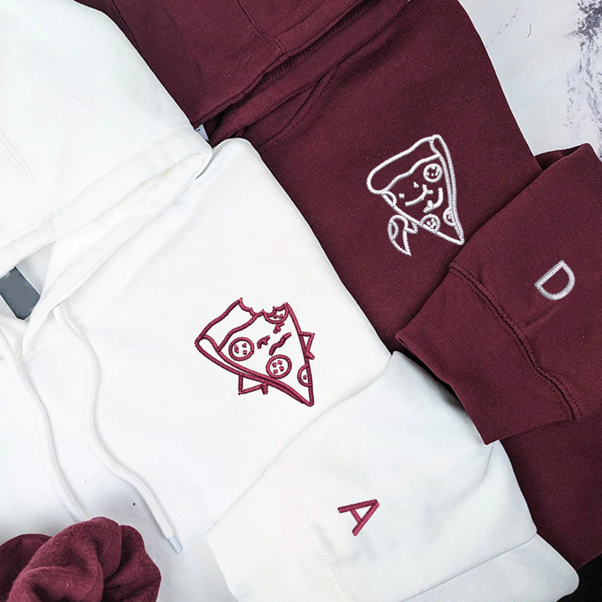 Custom Embroidered One Bite Pizza Matching Hoodies for Couples - Image 7