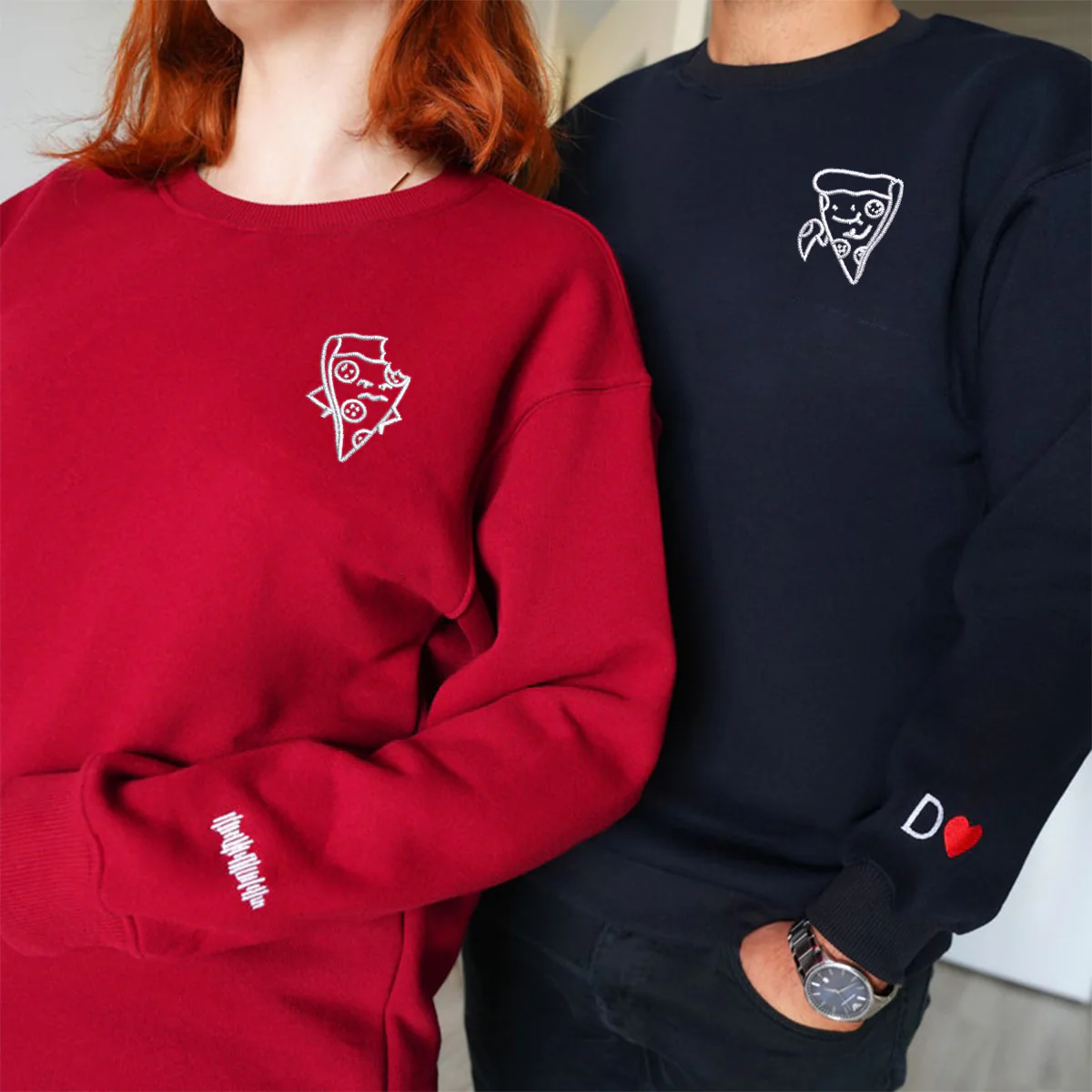 Custom Embroidered One Bite Pizza Matching Hoodies for Couples - Image 8