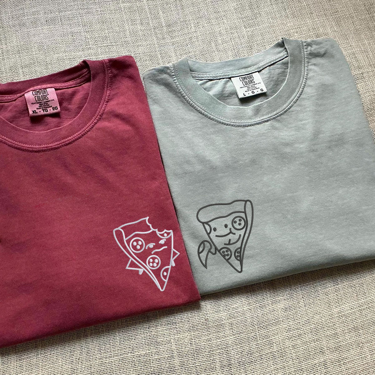 Custom Embroidered One Bite Pizza Matching T-shirts for Couples - Image 4