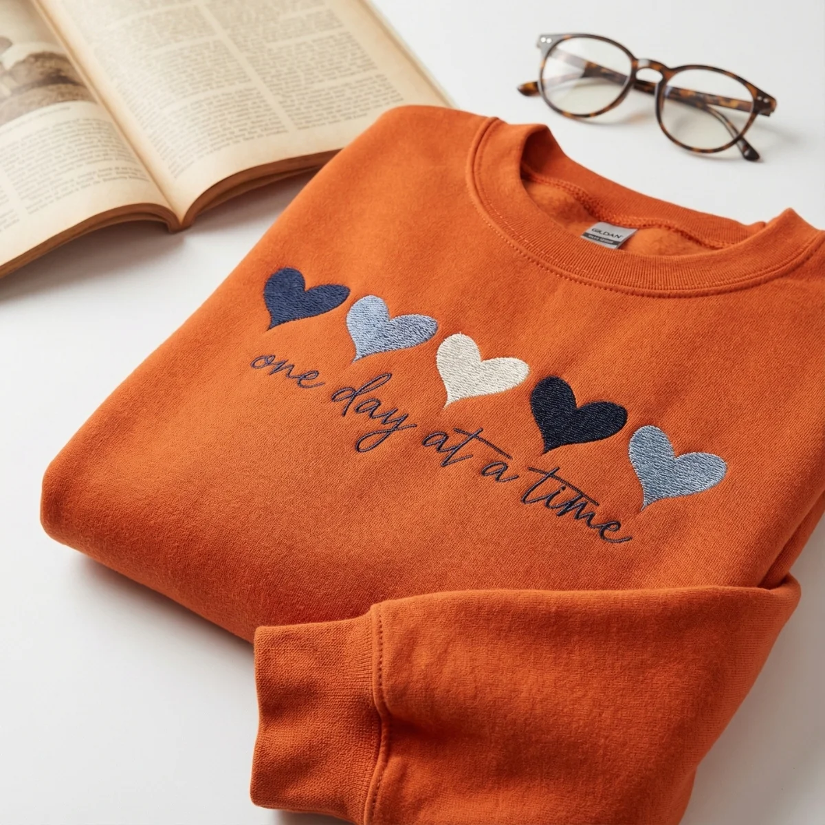 Custom Embroidered One Day At A Time Sweatshirt - Cute Hearts Hoodie, Valentine's Day Gift for Her - Image 3
