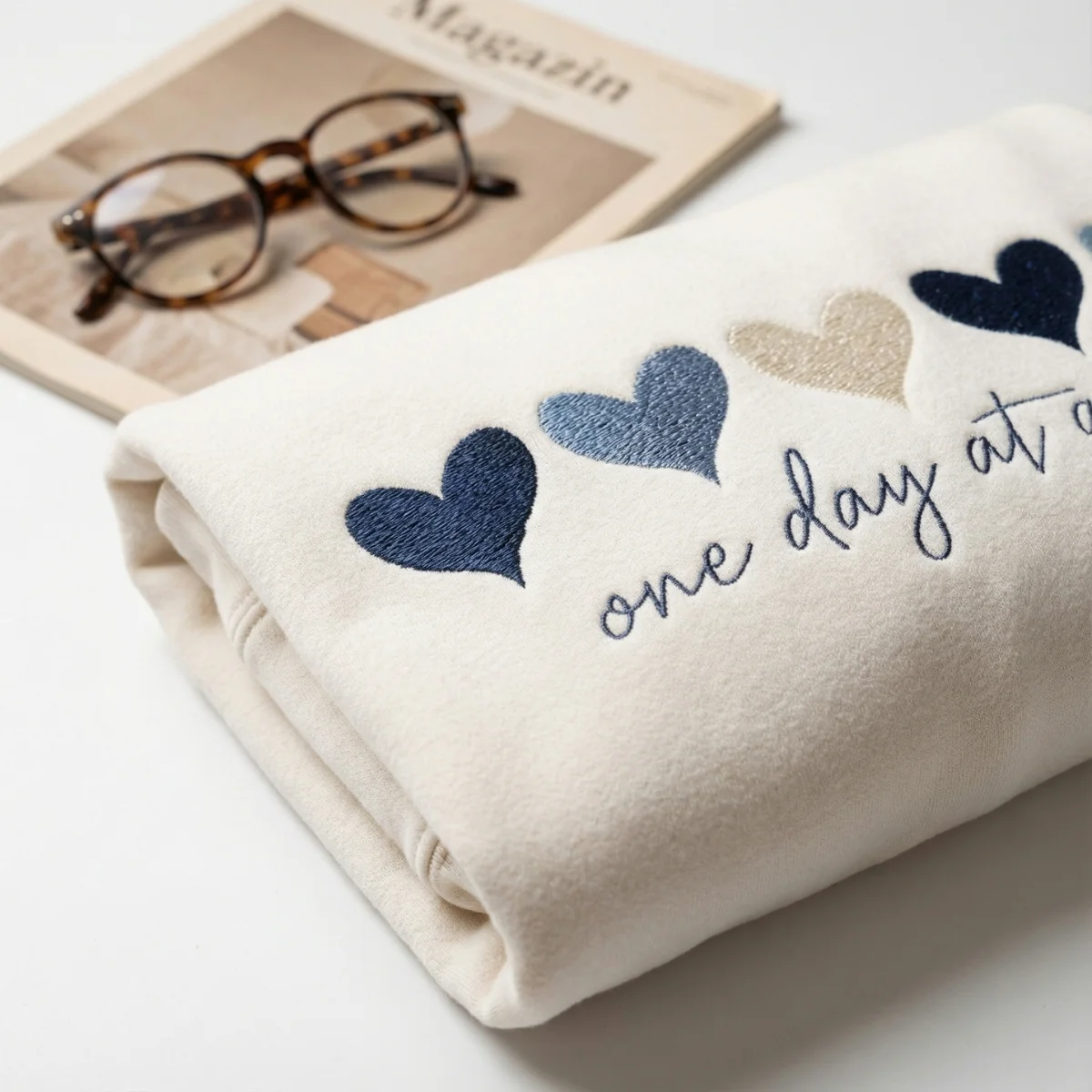 Custom Embroidered One Day At A Time Sweatshirt - Cute Hearts Hoodie, Valentine's Day Gift for Her - Image 5