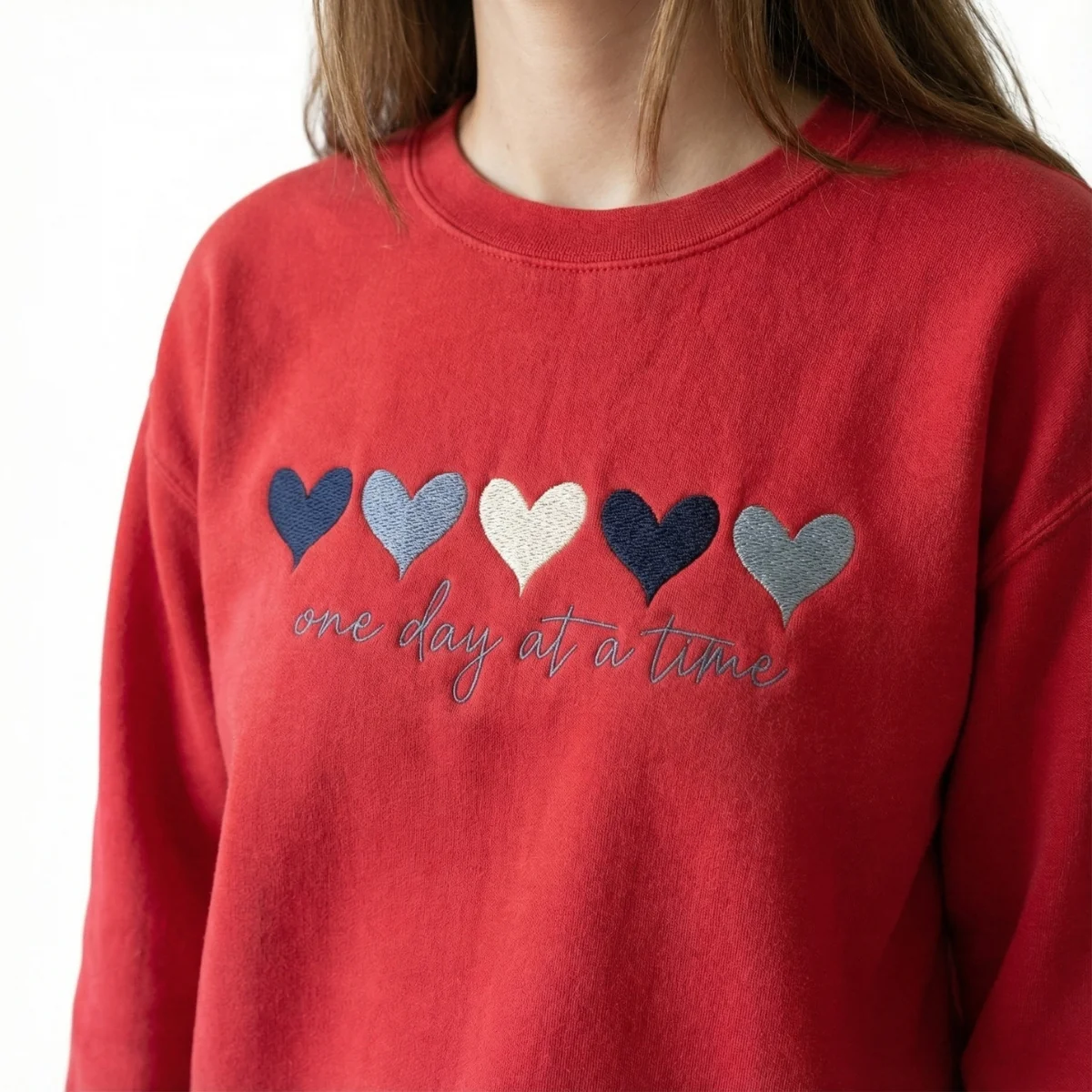 Custom Embroidered One Day At A Time Sweatshirt - Cute Hearts Hoodie, Valentine's Day Gift for Her - Image 6