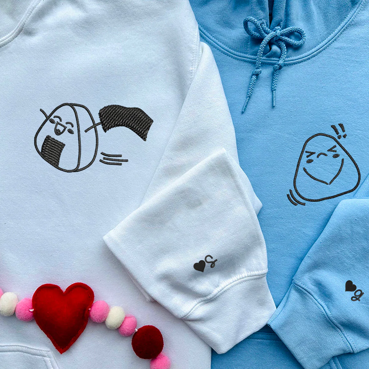 Custom Embroidered Onigiri Matching Hoodies for Couples - Image 4