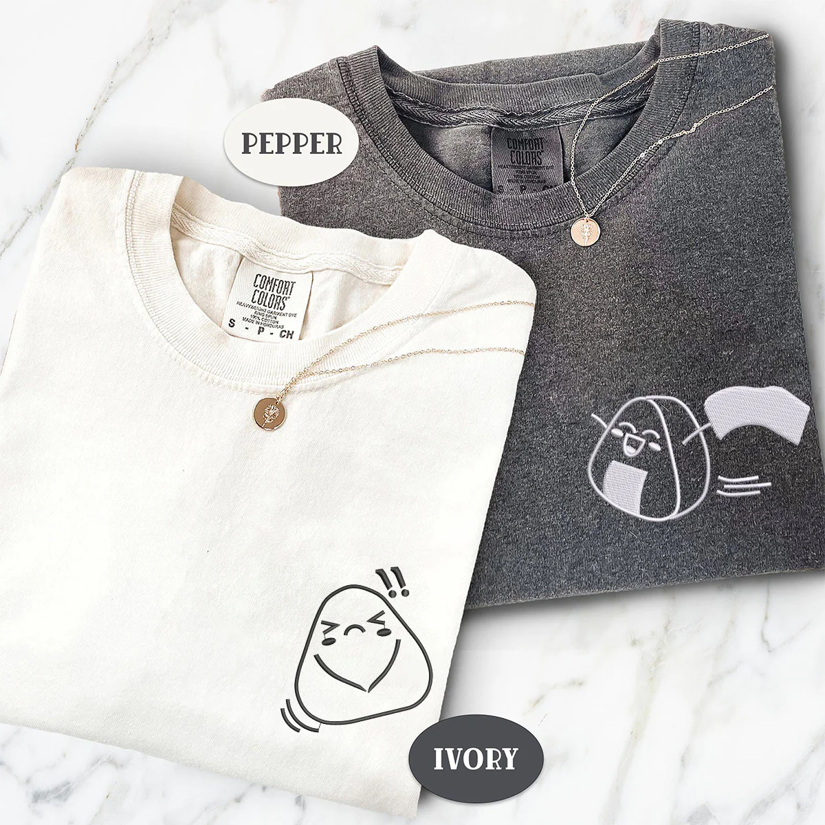 Custom Embroidered Onigiri Matching T-shirts for Couples - Image 2