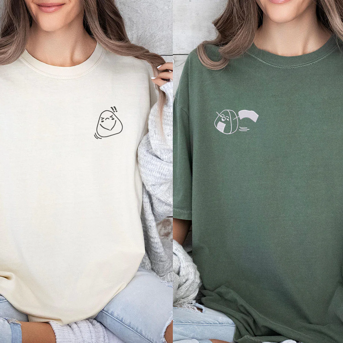 Custom Embroidered Onigiri Matching T-shirts for Couples - Image 6