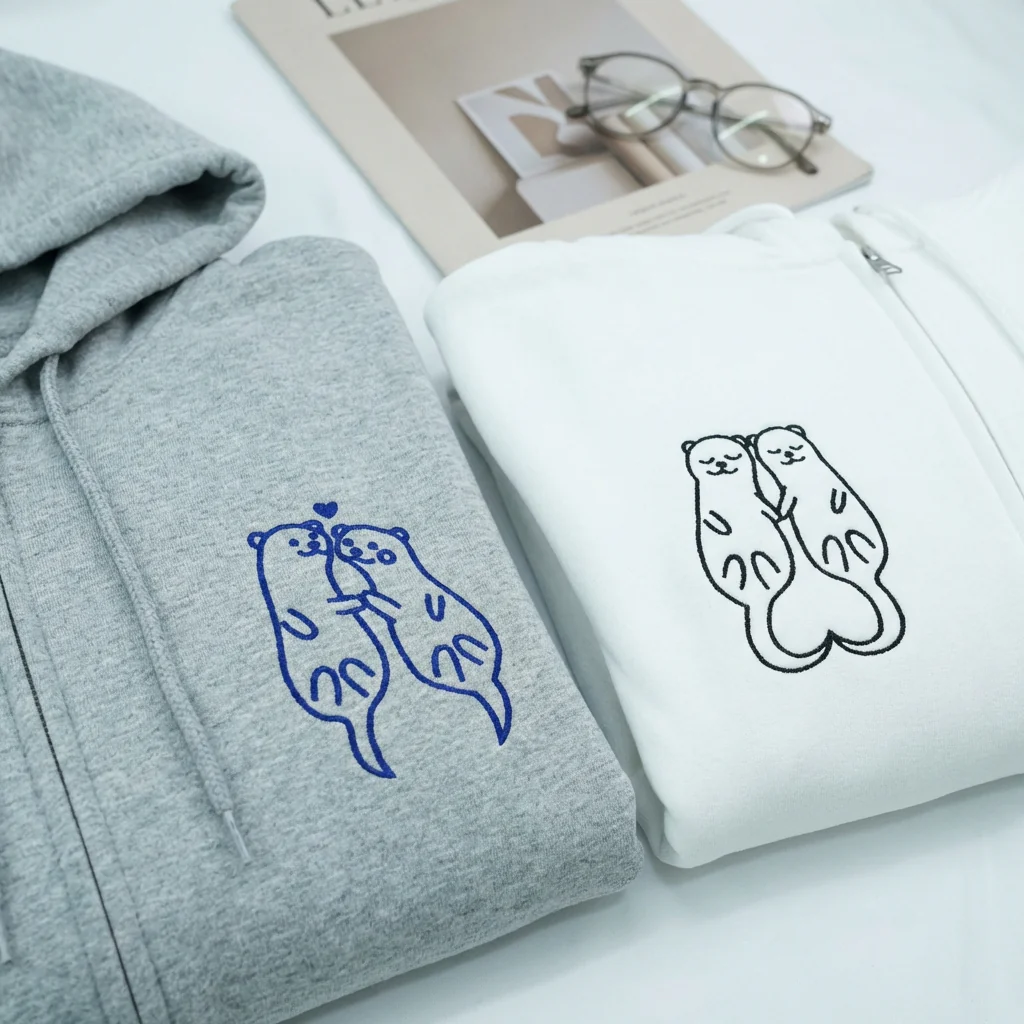 Custom Embroidered Otter Matching Quarter Zip Sweatshirts & Full-Zip Hoodie for Couples - Image 7