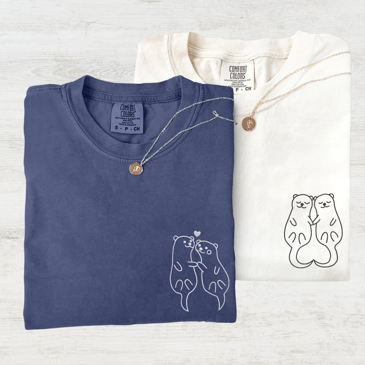Custom Embroidered Otter Matching T-shirts for Couples - Image 3