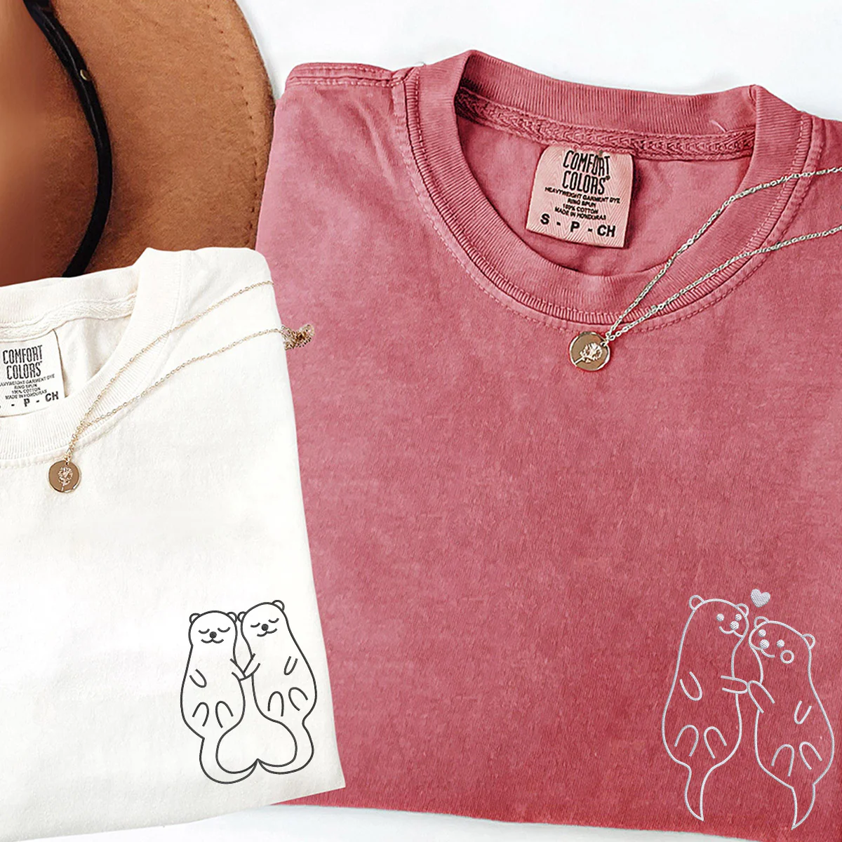 Custom Embroidered Otter Matching T-shirts for Couples - Image 4