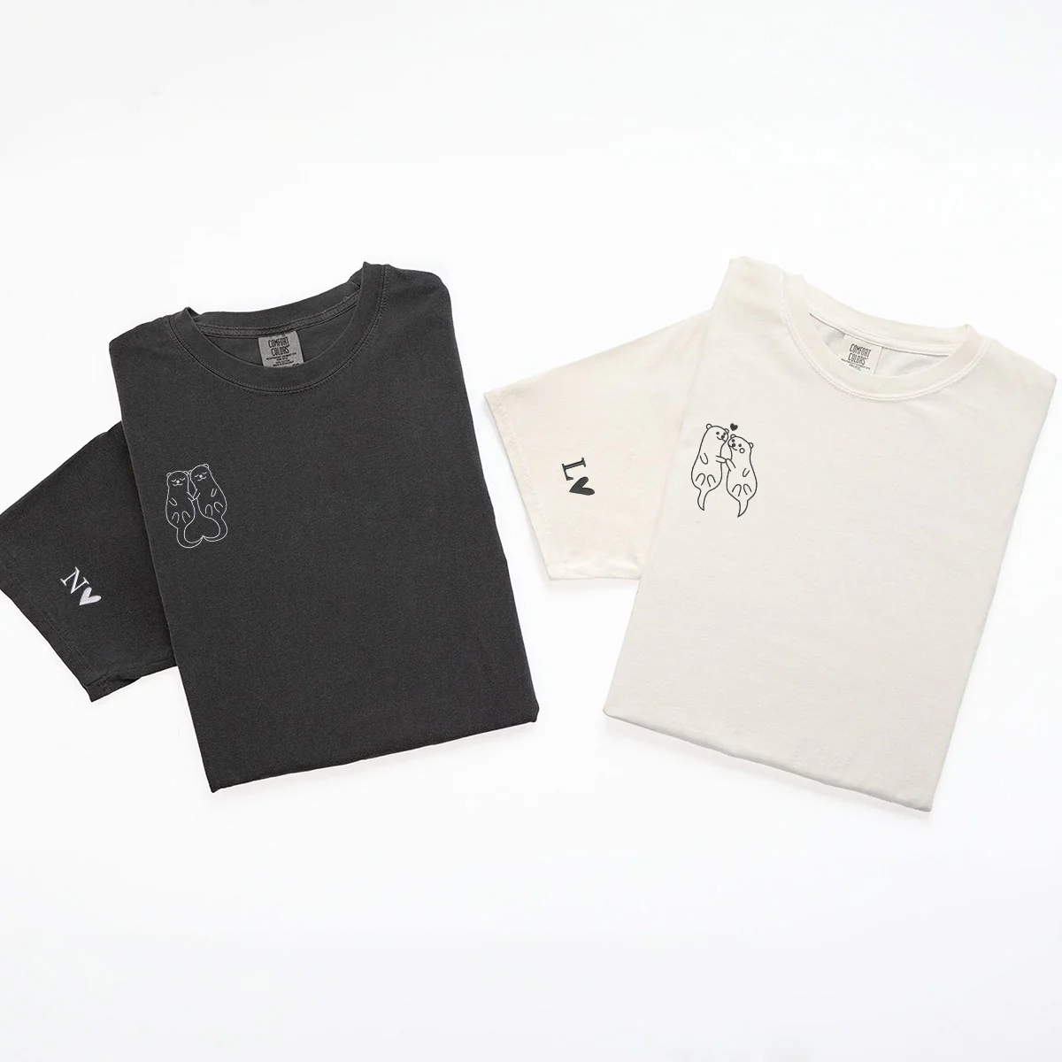 Custom Embroidered Otter Matching T-shirts for Couples - Image 5