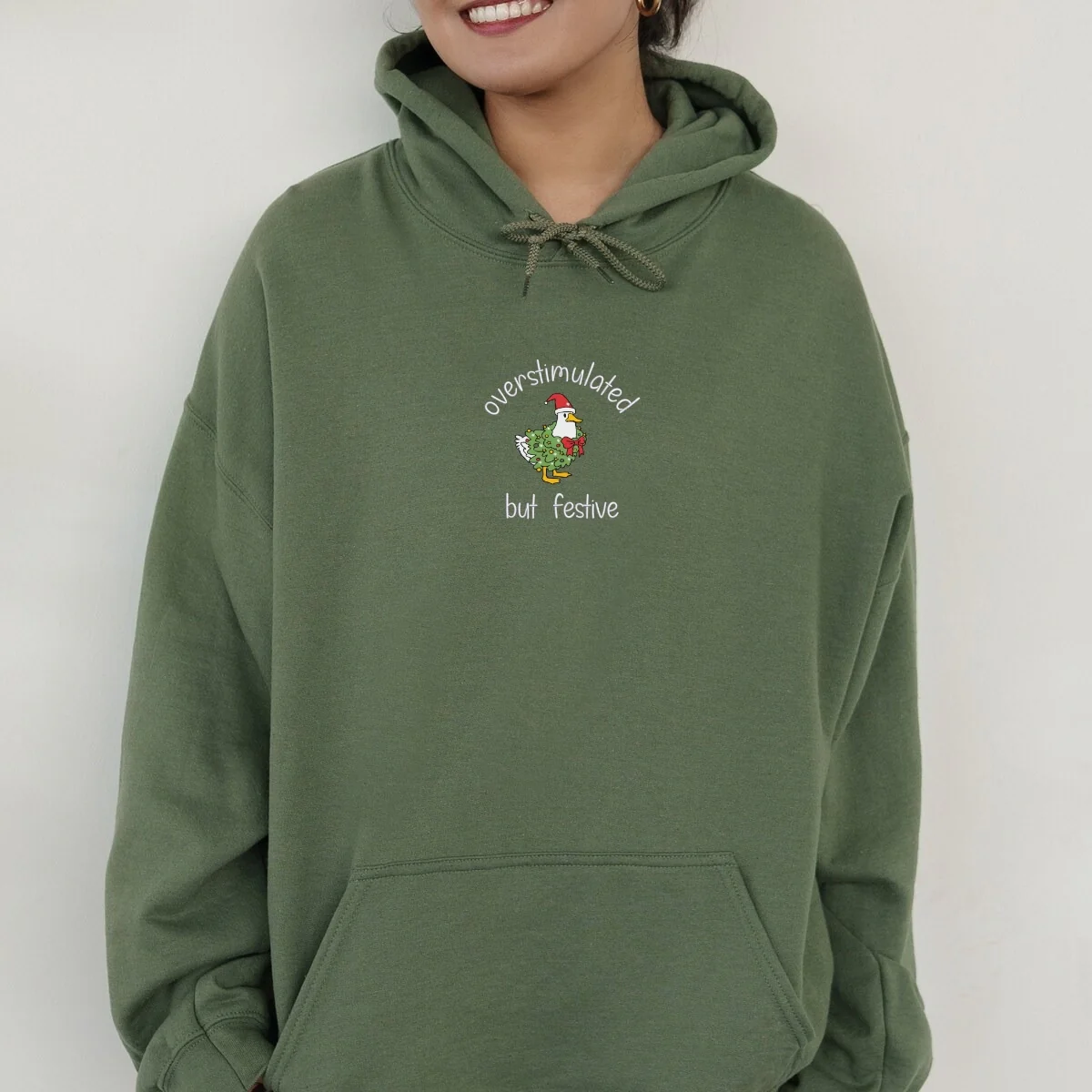 Custom Embroidered Overstimulated But Festive Goose Christmas Sweatshirt | Funny Holiday Hoodie – Silly Goose Embroidery Gift - Image 9