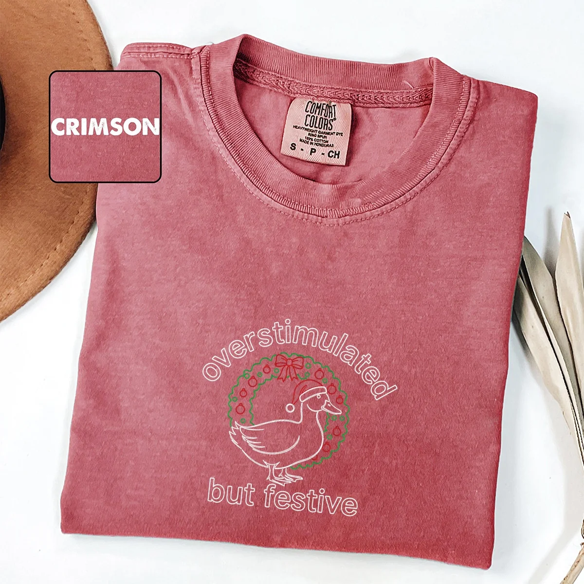 Custom Embroidered Overstimulated But Festive Goose Christmas T-Shirt | Funny Holiday Tee – Neurodivergent Anxiety Humor Gift - Image 3