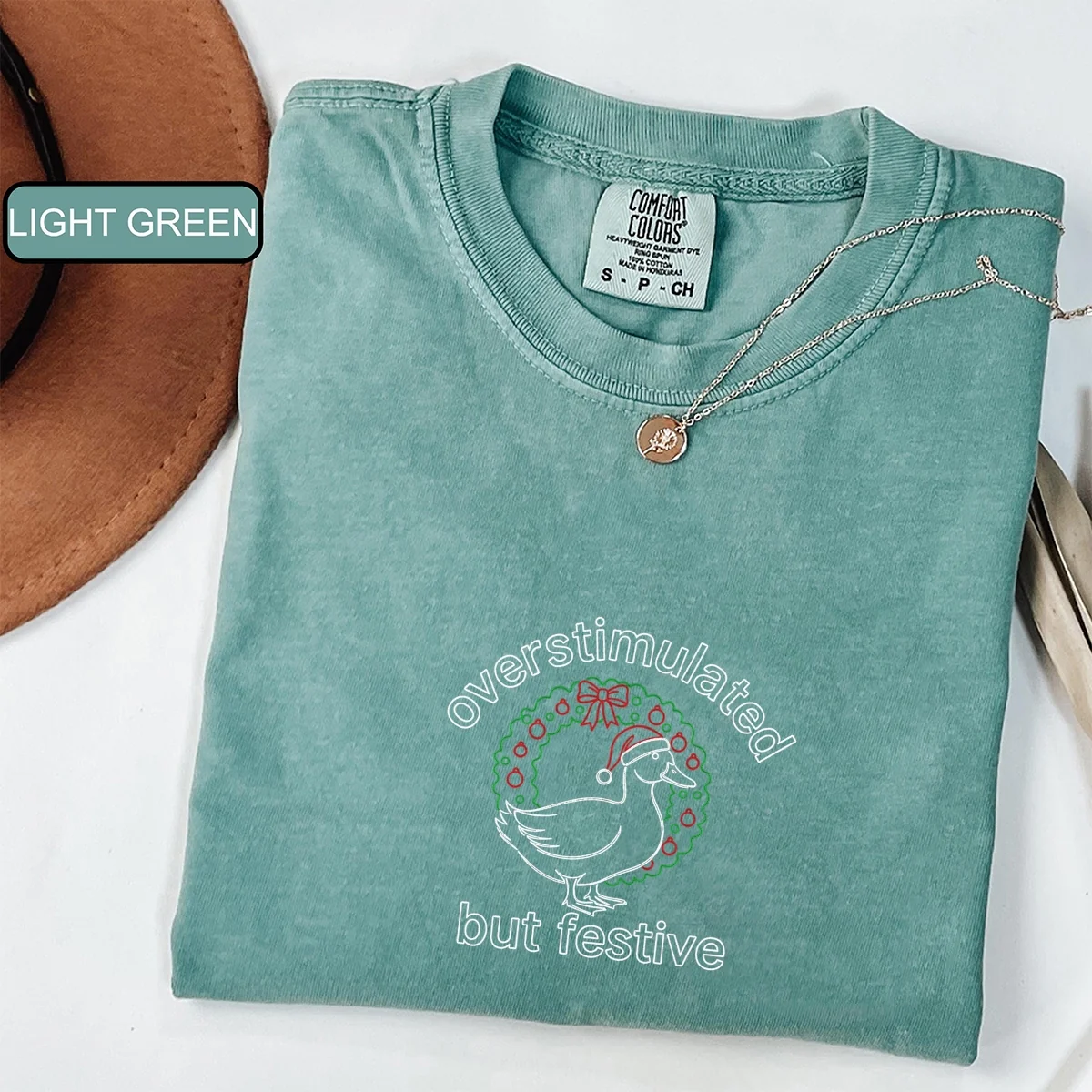 Custom Embroidered Overstimulated But Festive Goose Christmas T-Shirt | Funny Holiday Tee – Neurodivergent Anxiety Humor Gift - Image 4