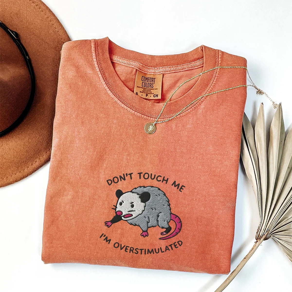 Custom Embroidered Overstimulated Possum T-Shirt | Funny Mental Health Tee – Chaotic Feral Animal Humor Gift - Image 5