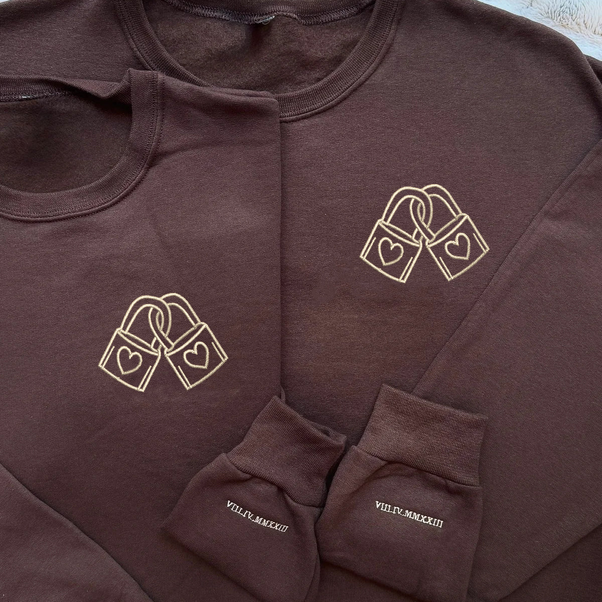 Custom Embroidered Padlock with Heart Matching Hoodies for Couples - Image 7