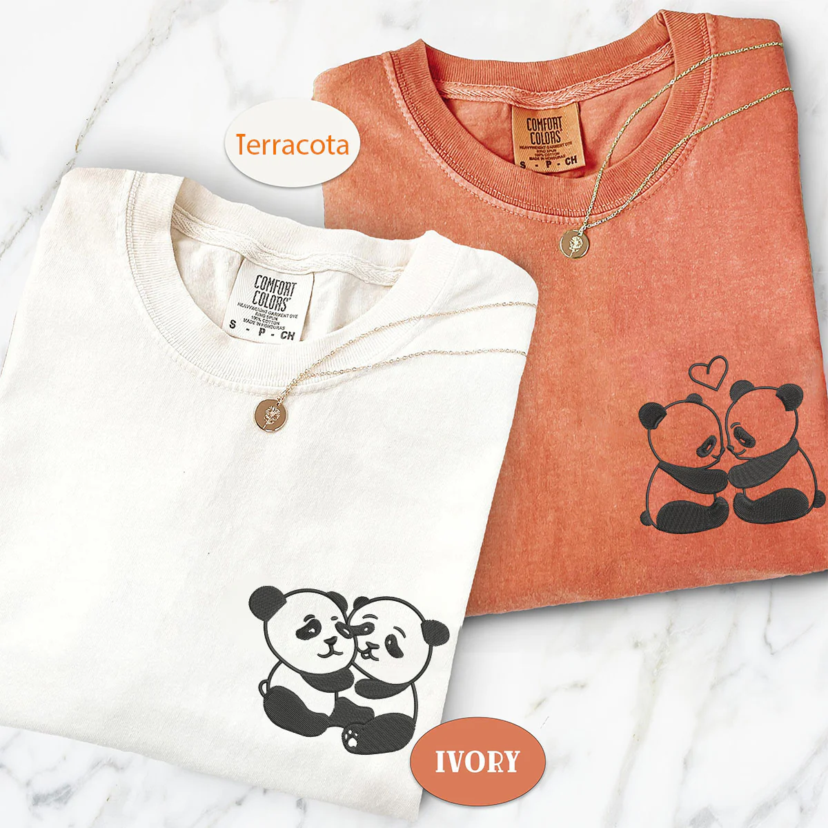 Custom Embroidered Panda Love Matching T-shirts for Couples - Image 3
