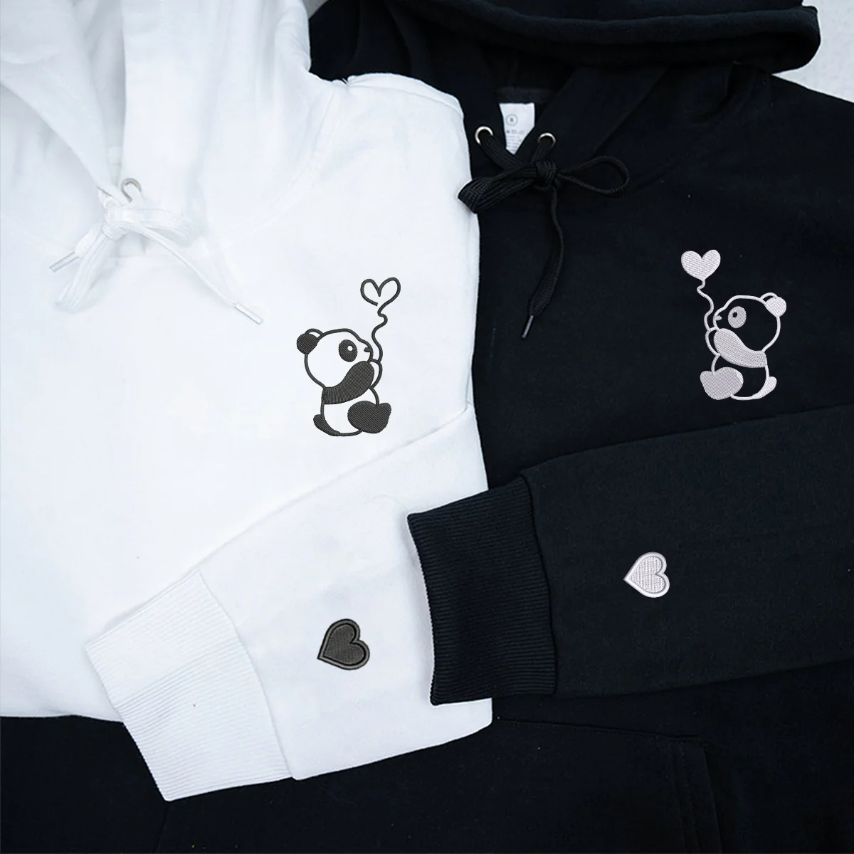 Custom Embroidered Panda with Balloons Matching Hoodies for Couples - Image 2