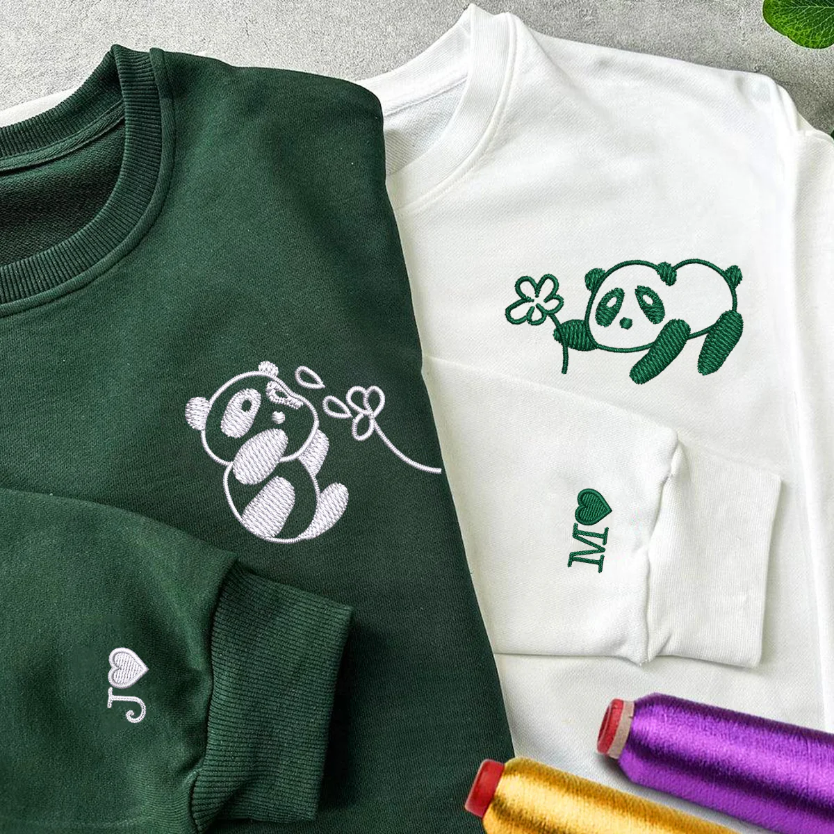 Custom Embroidered Panda with Flowers Matching Hoodies for Couples - Image 6