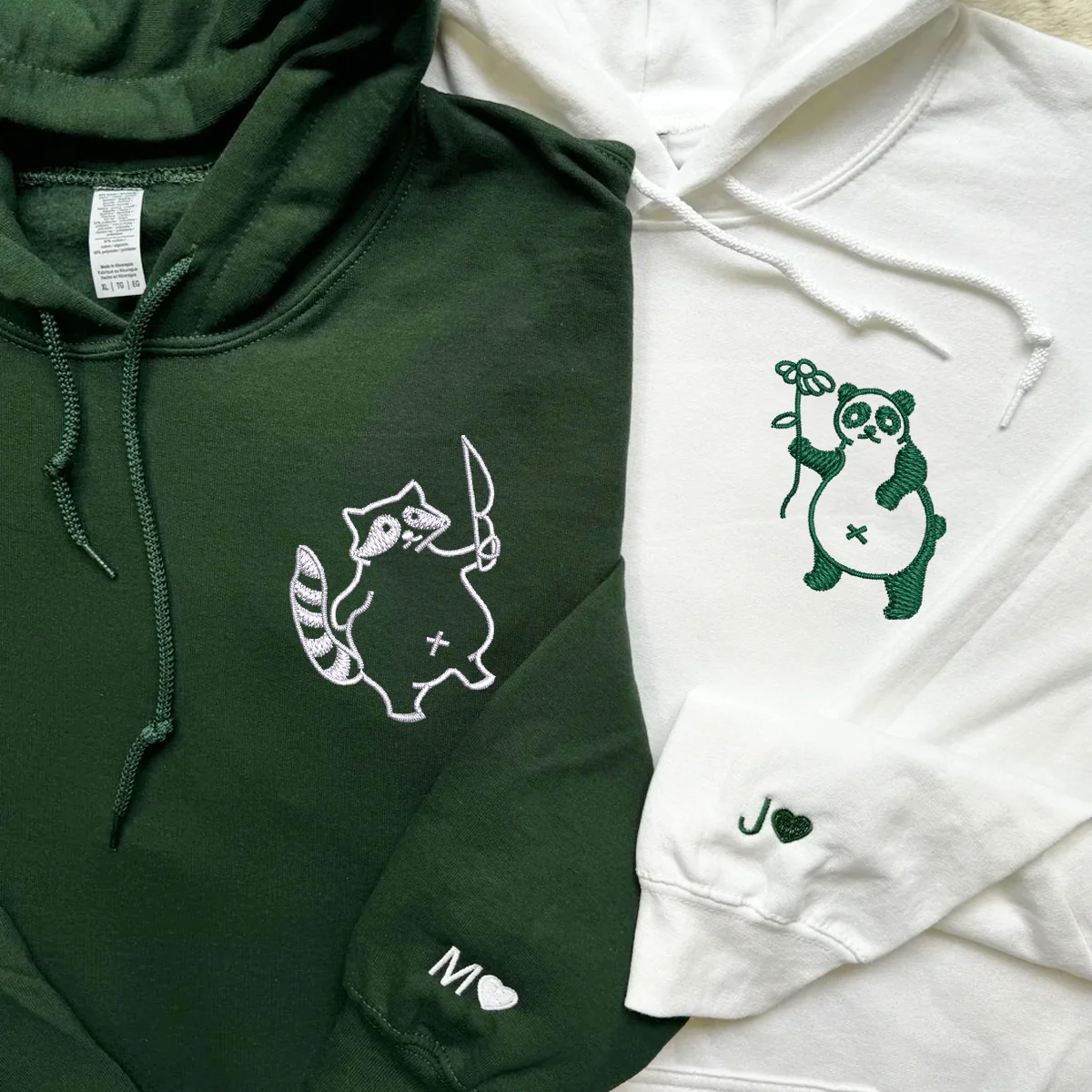 Custom Embroidered Panda with Raccoon Matching Hoodies for Couples - Image 4