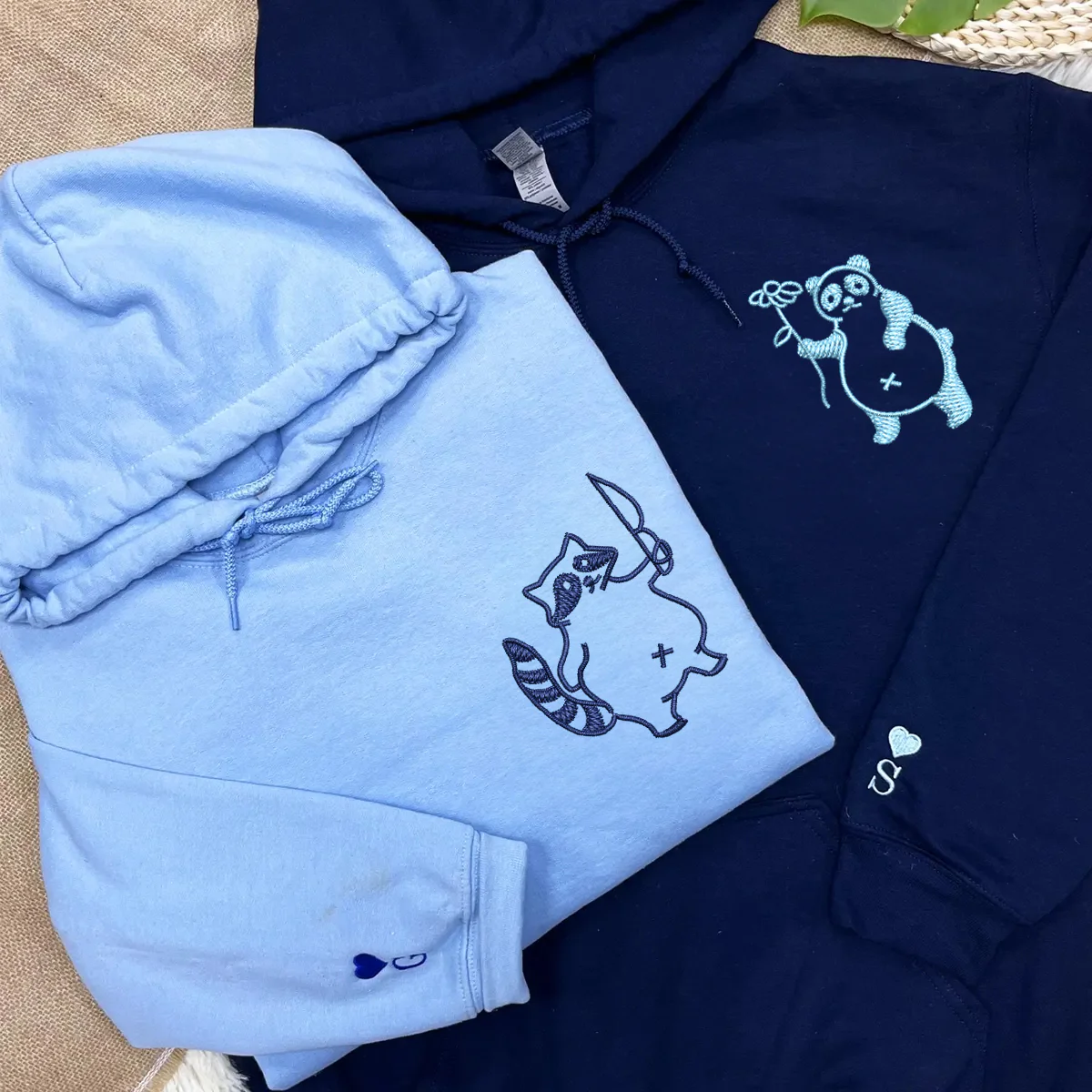 Custom Embroidered Panda with Raccoon Matching Hoodies for Couples - Image 5
