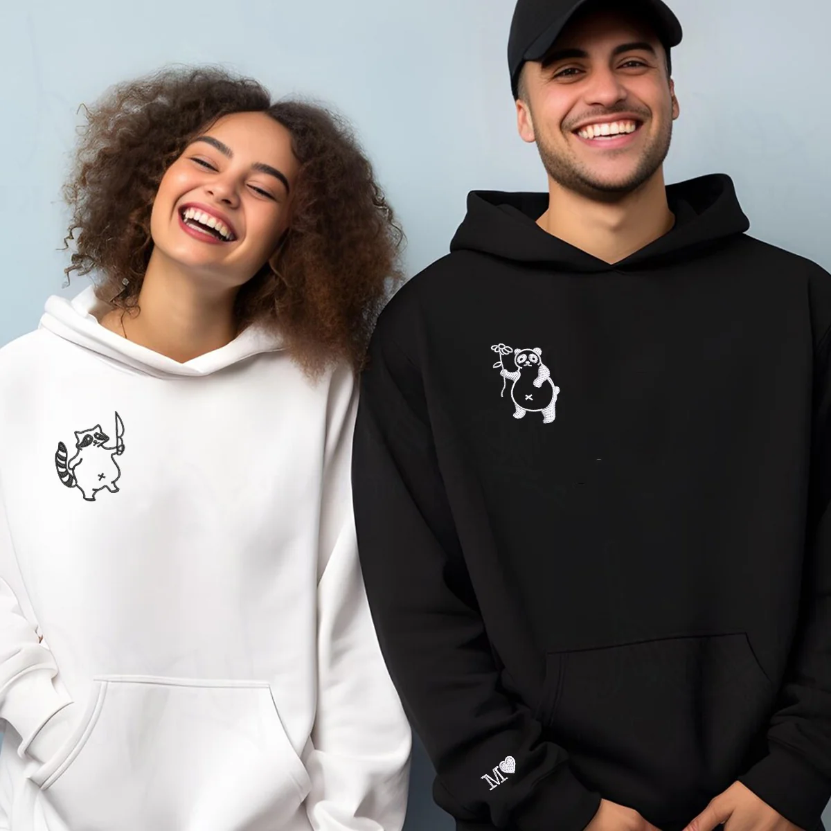 Custom Embroidered Panda with Raccoon Matching Hoodies for Couples - Image 7