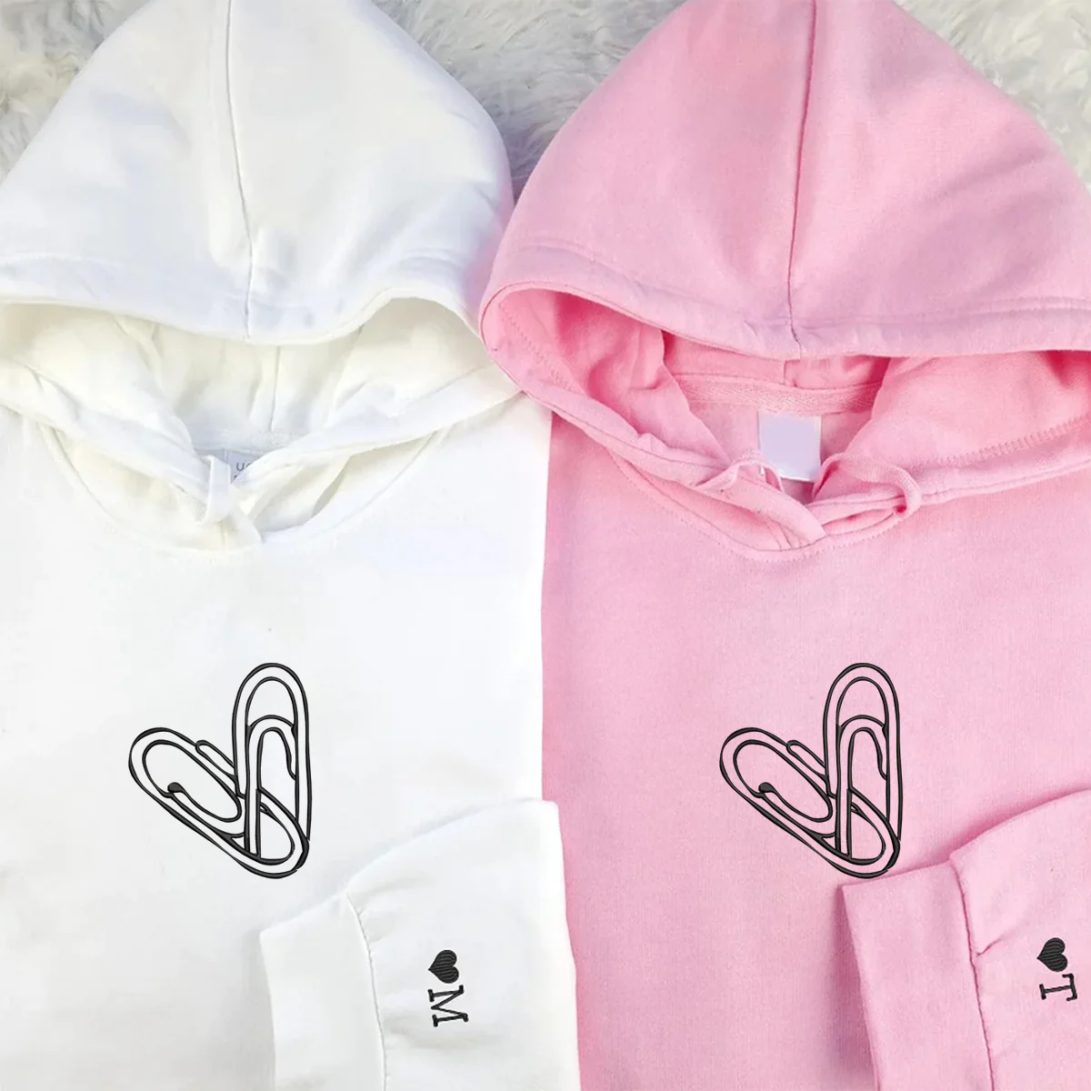 Custom Embroidered Paperclip Heart Matching Hoodies for Couples - Image 2