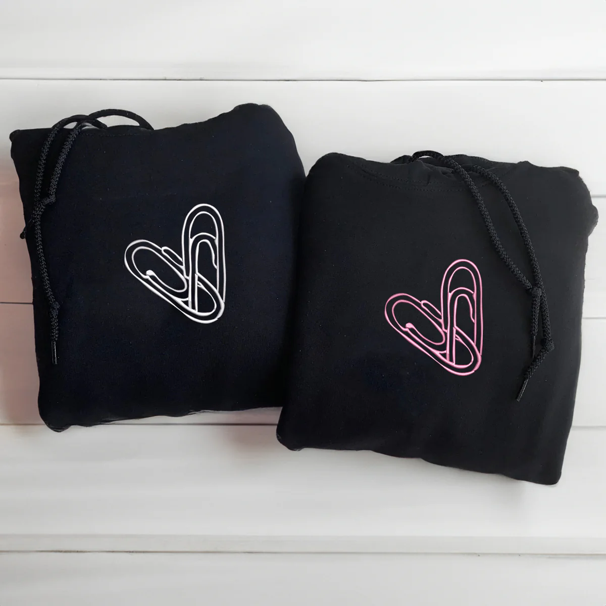 Custom Embroidered Paperclip Heart Matching Hoodies for Couples - Image 4