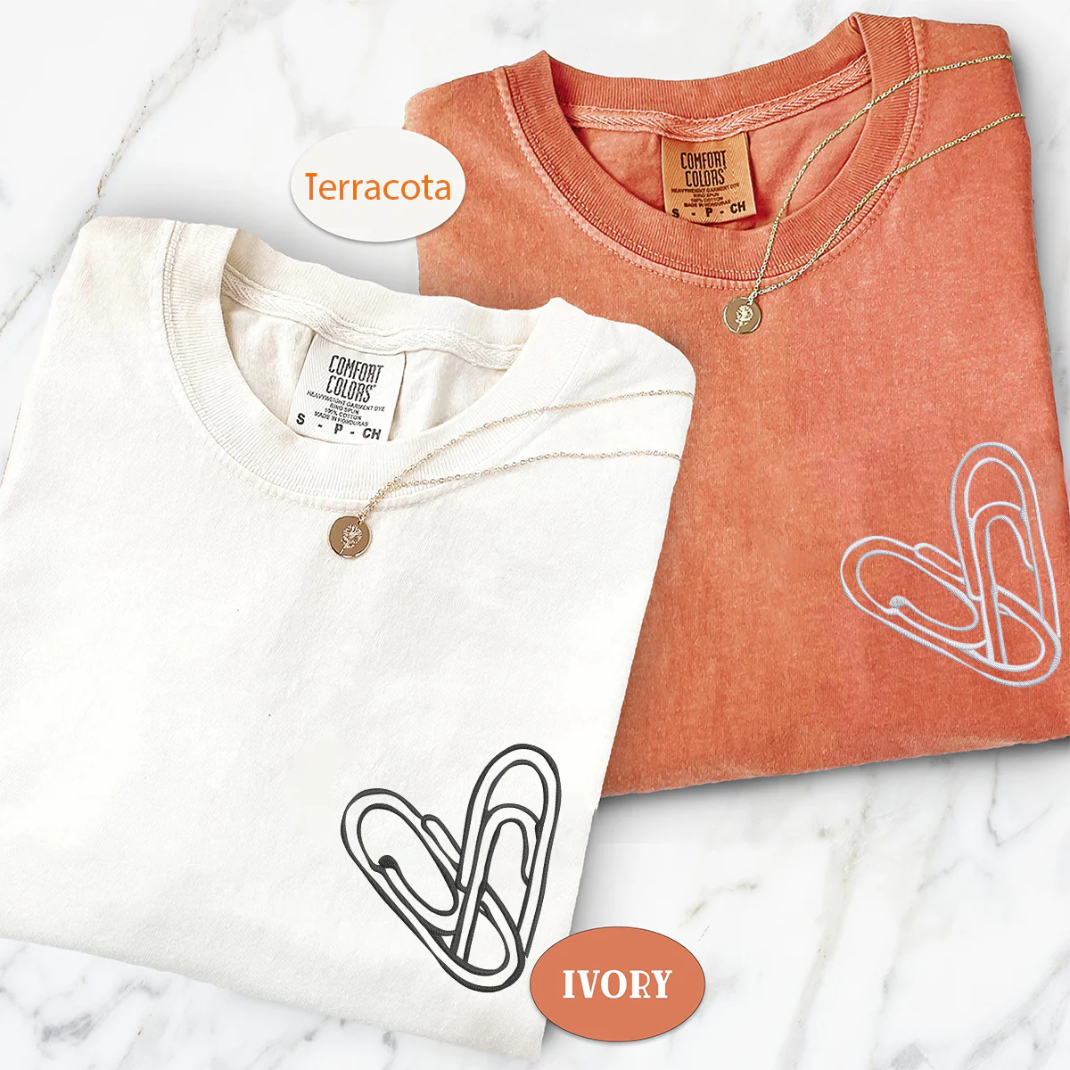 Custom Embroidered Paperclip Heart Matching T-shirts for Couples - Image 4