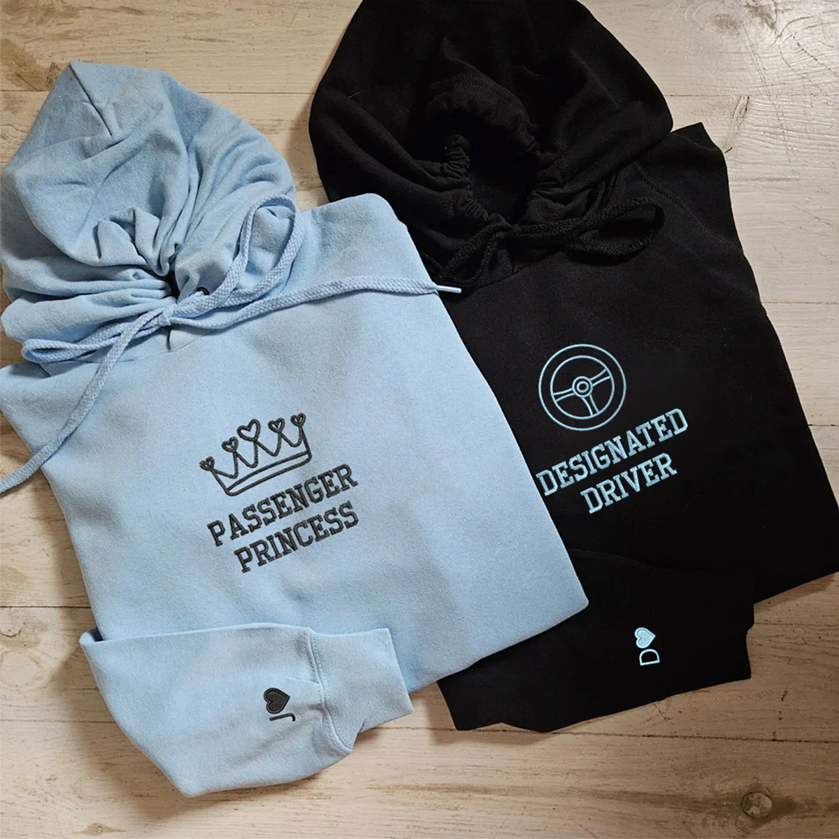 Custom Embroidered Passenger Princess Matching Hoodies for Couples - Image 3