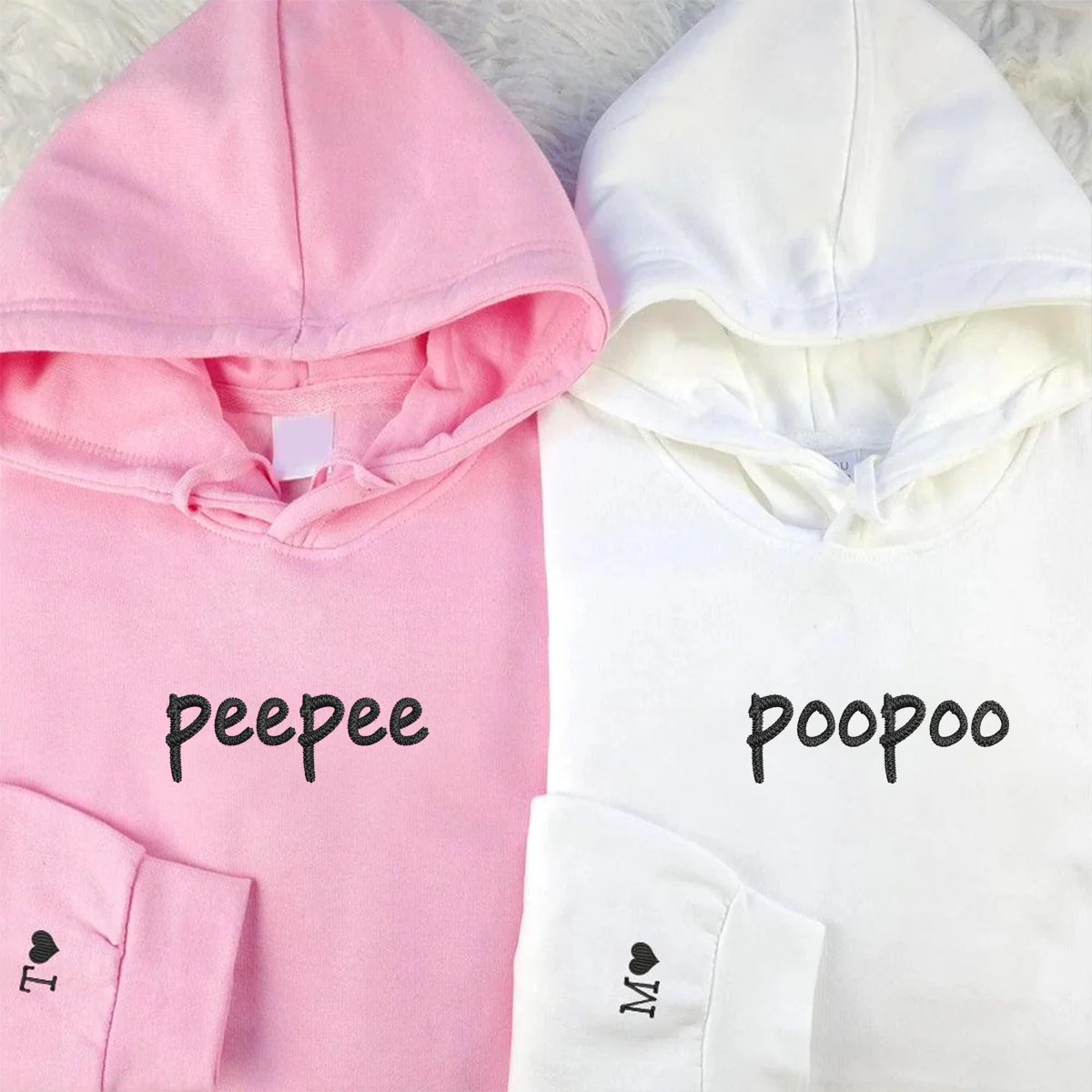 Custom Embroidered Peepee Poopoo Matching Hoodies for Couples