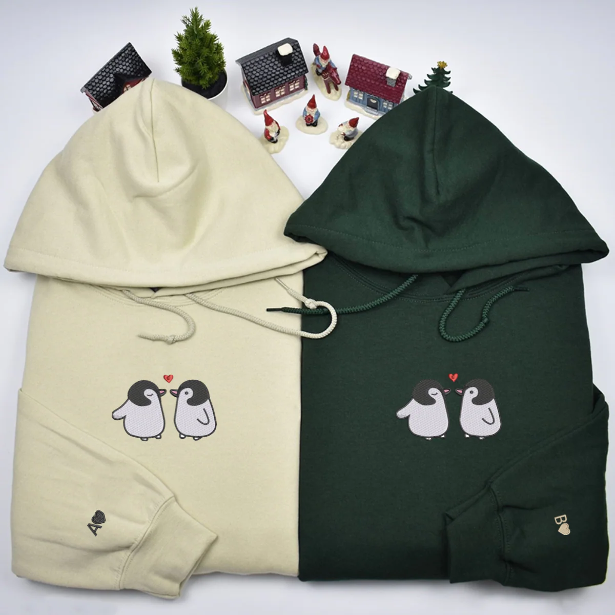 Custom Embroidered Penguin Love Matching Hoodies for Couples - Image 3