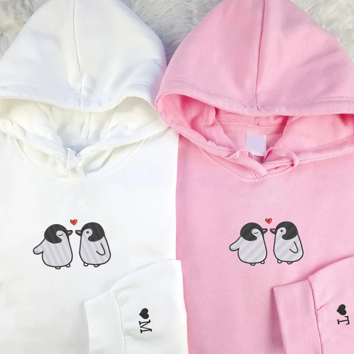 Custom Embroidered Penguin Love Matching Hoodies for Couples - Image 4