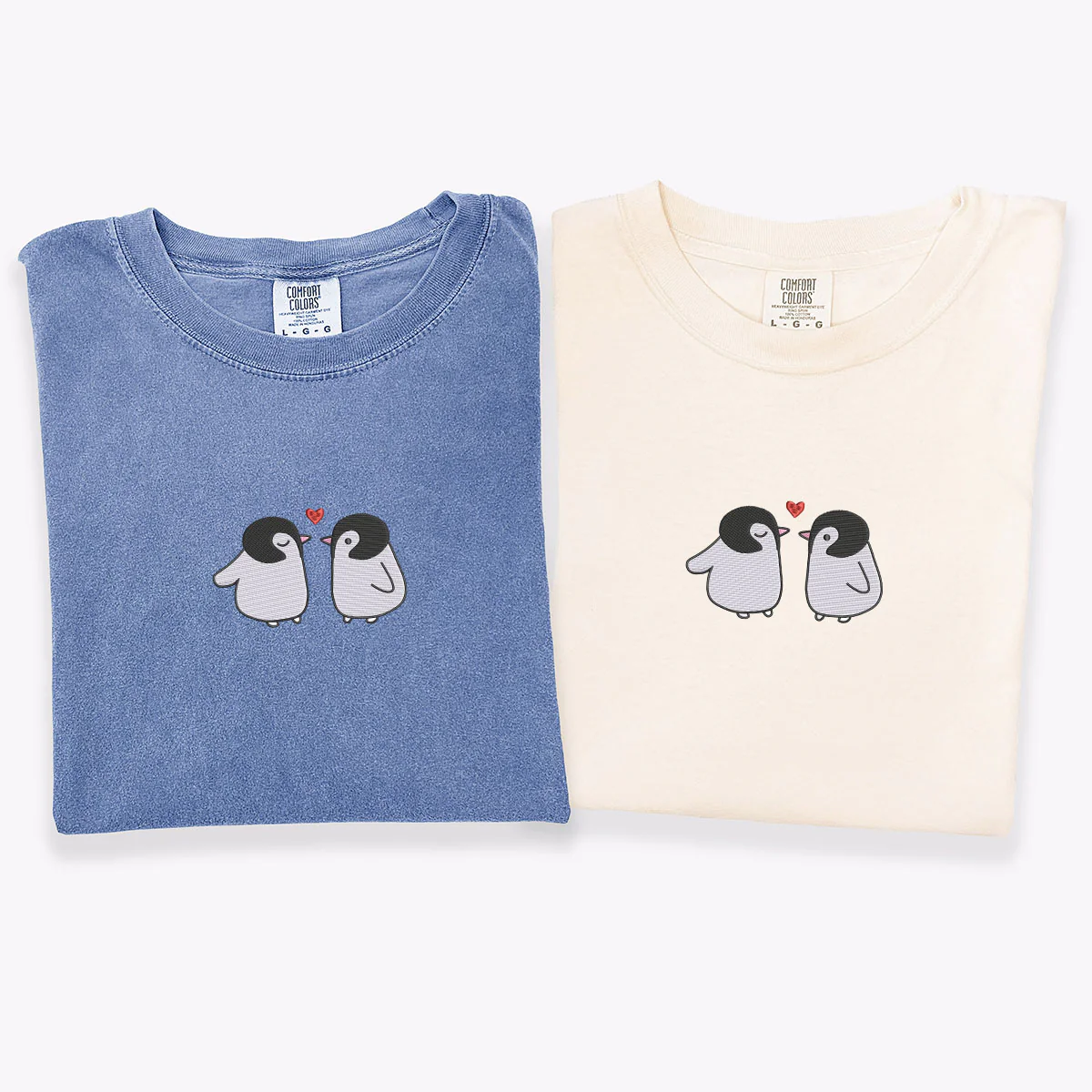 Custom Embroidered Penguin Love Matching T-shirts for Couples