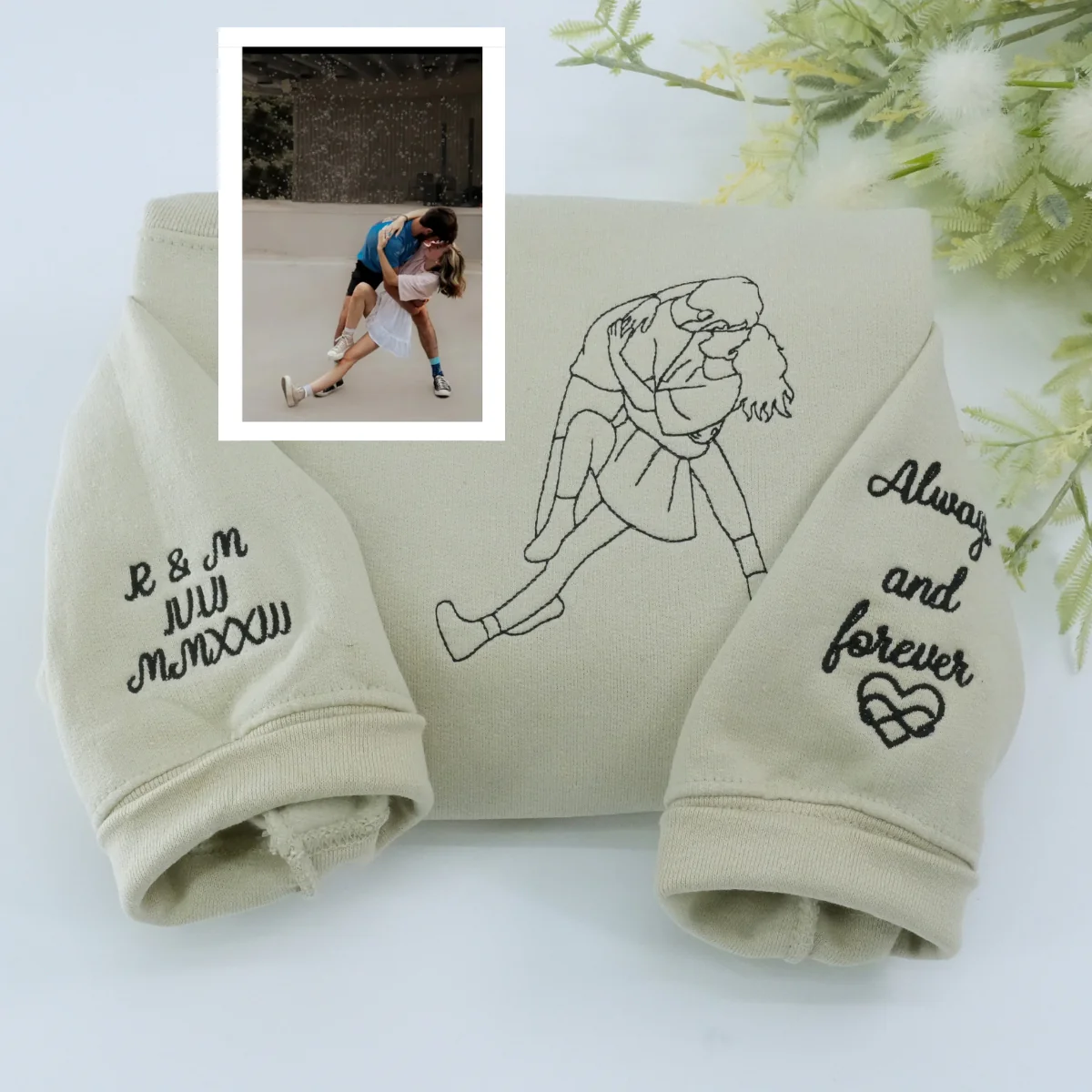 Custom Embroidered Photo Hoodie, Personalized Couple Portrait Sweatshirt, Unique Couple Hoodie Gift - Image 4