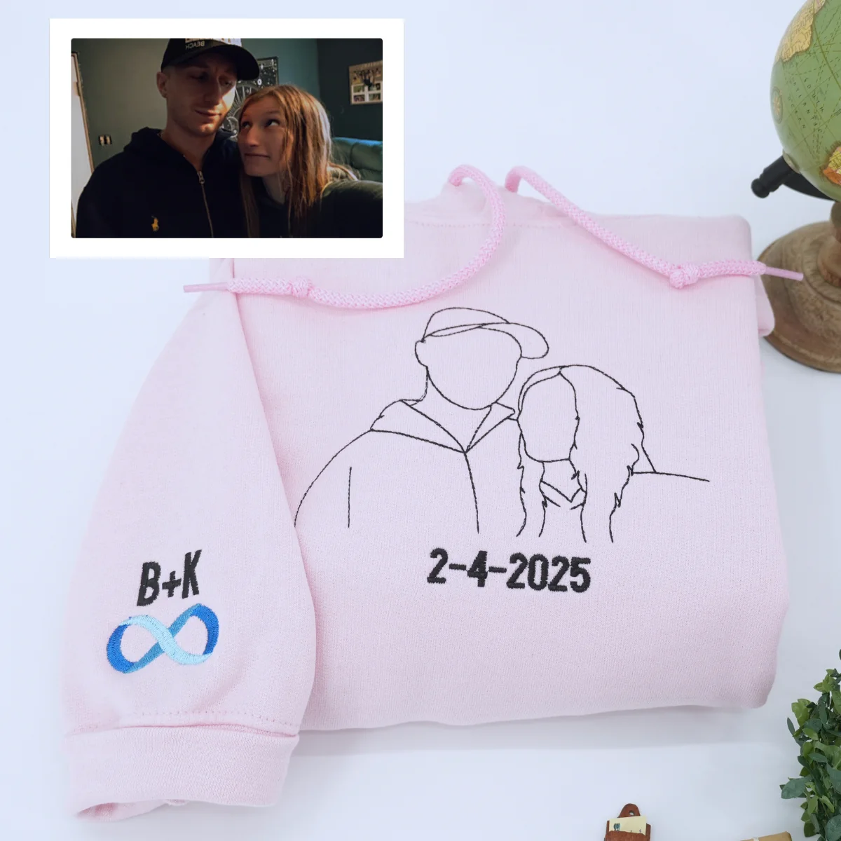 Custom Embroidered Photo Hoodie, Personalized Couple Portrait Sweatshirt, Unique Couple Hoodie Gift - Image 5
